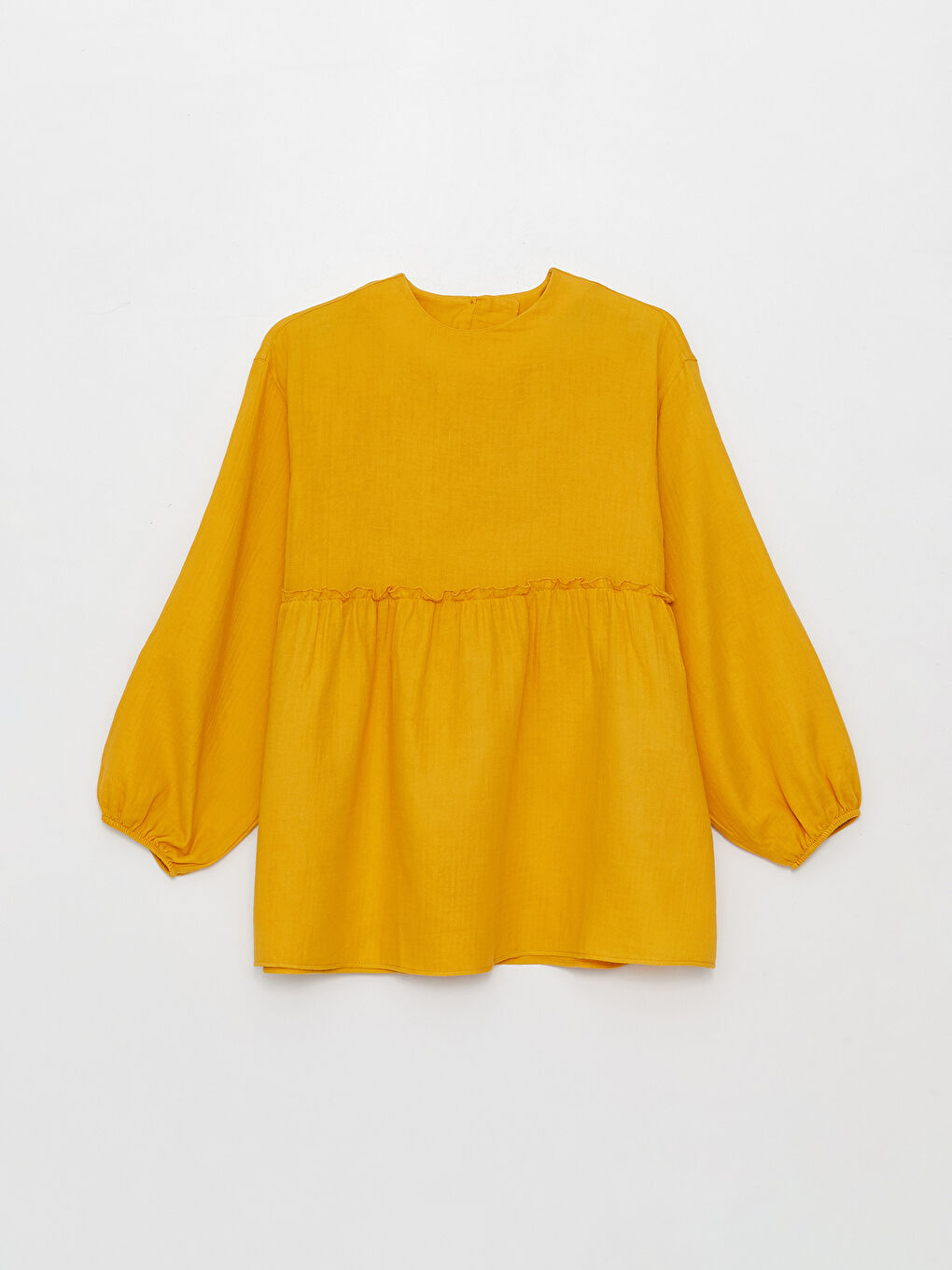 Sarı Bisiklet Yaka Düz Uzun Kollu Müslin Kadın Tunik-4