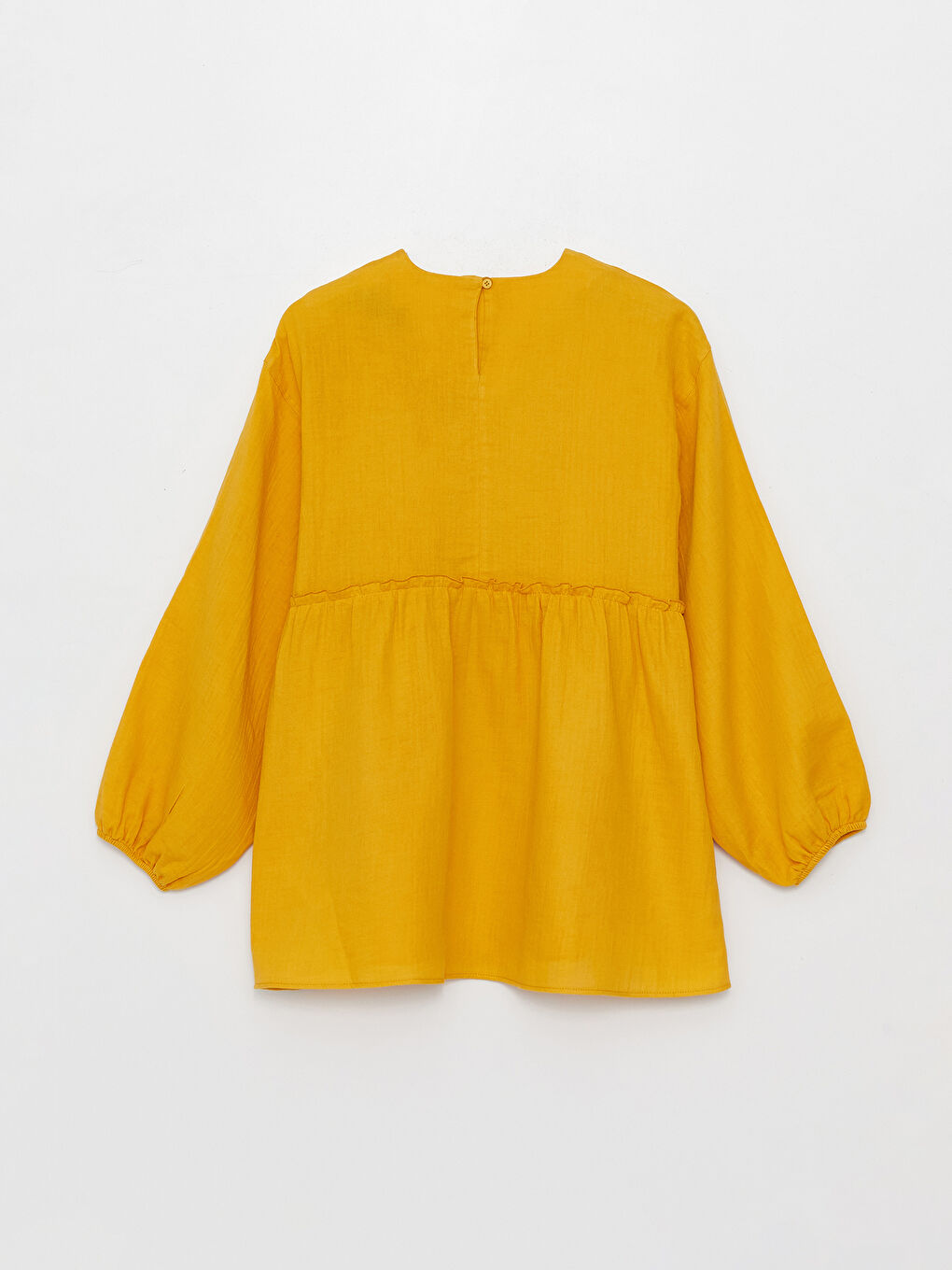 Sarı Bisiklet Yaka Düz Uzun Kollu Müslin Kadın Tunik-5