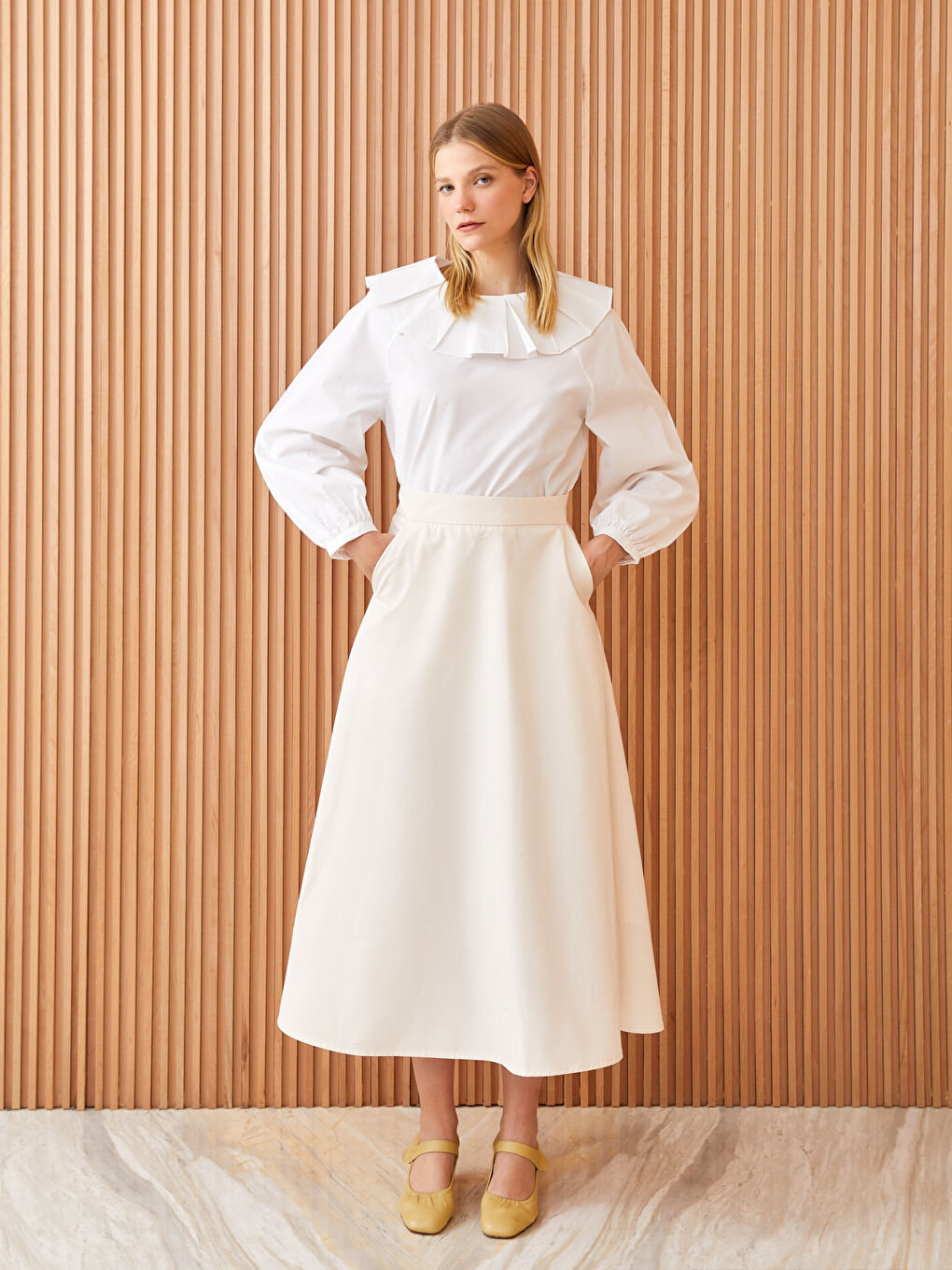 Women's Zippered Waist Plain Flared Skirt -S3GV61Z8-SY8
