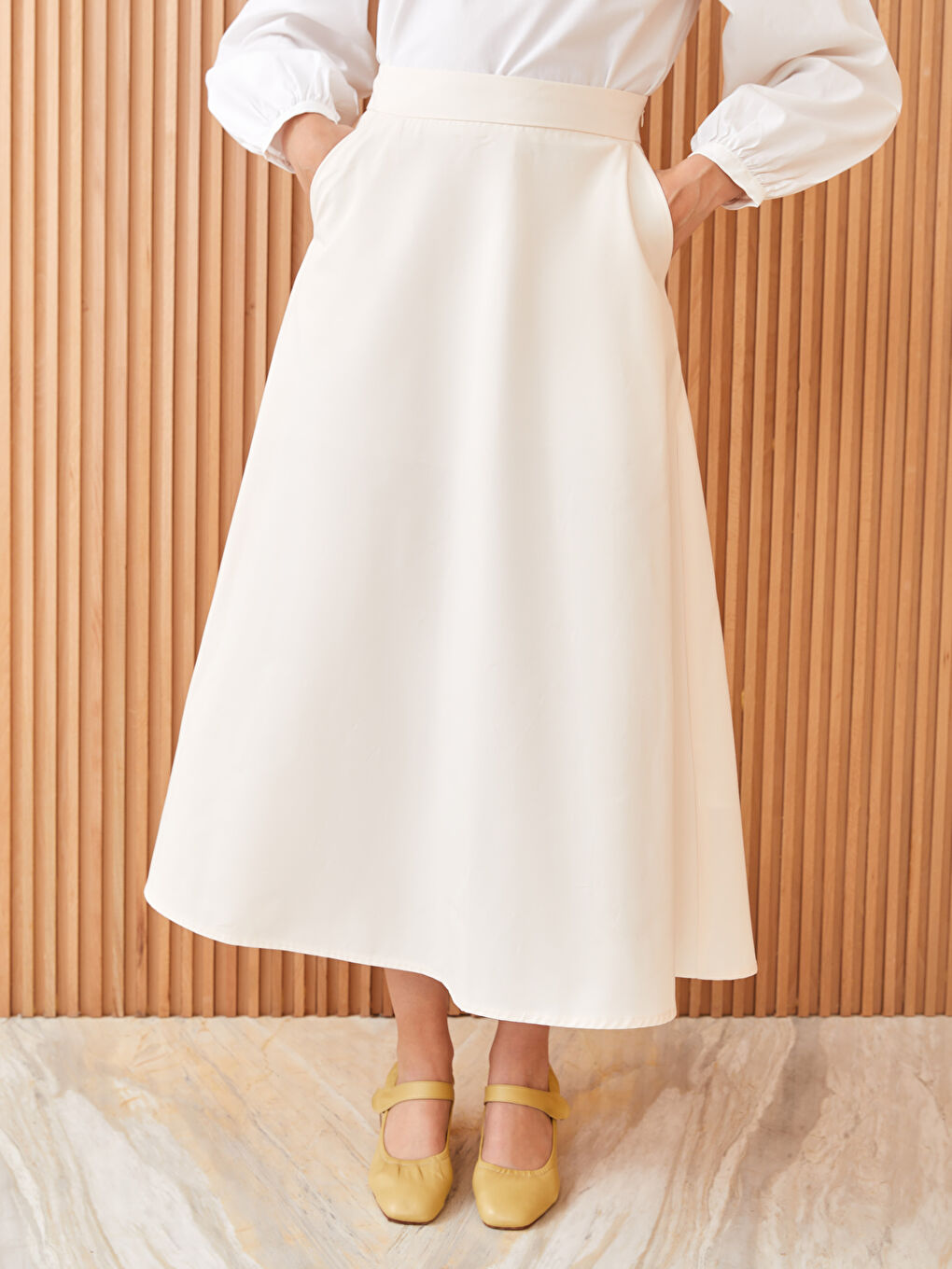 Women's Zippered Waist Plain Flared Skirt -S3GV61Z8-SY8