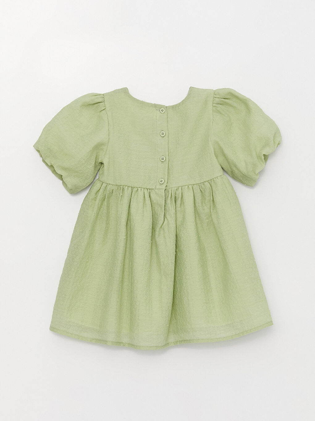 Yeşil Bisiklet Yaka Kısa Kollu Kız Bebek Elbise-1
