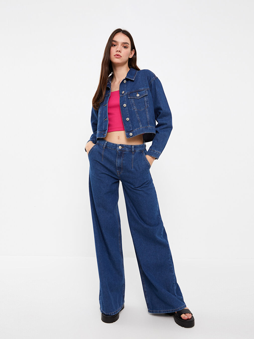 Normal Waist Wideleg Women's Jean Trousers