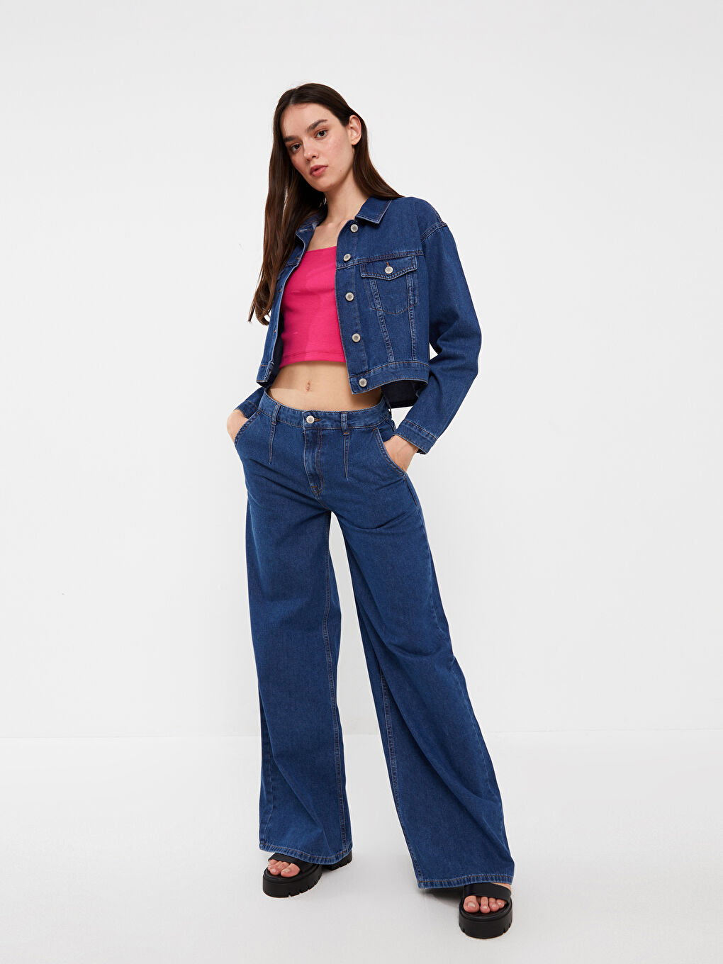 Normal Waist Wideleg Women's Jean Trousers-1