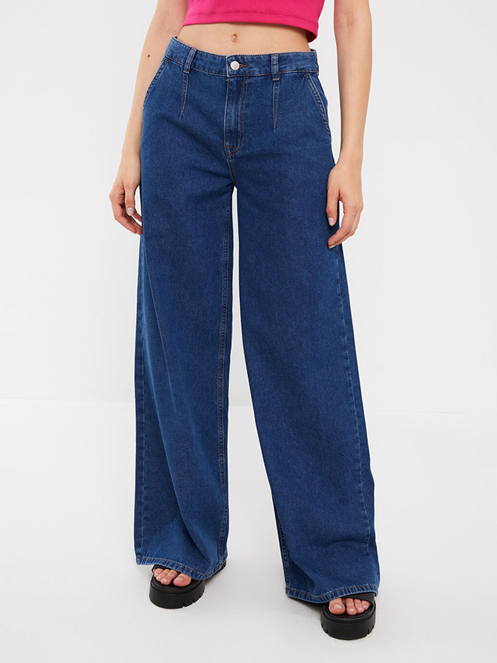 Normal Waist Wideleg Women's Jean Trousers-2