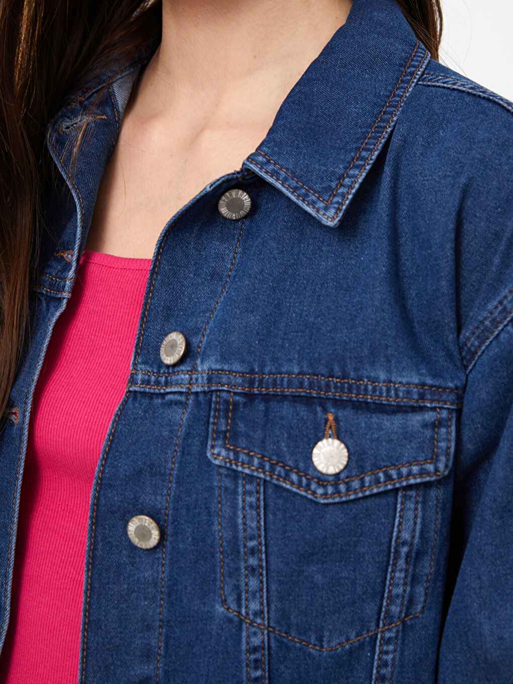 Veste en jean courte à col pour Femmes-3