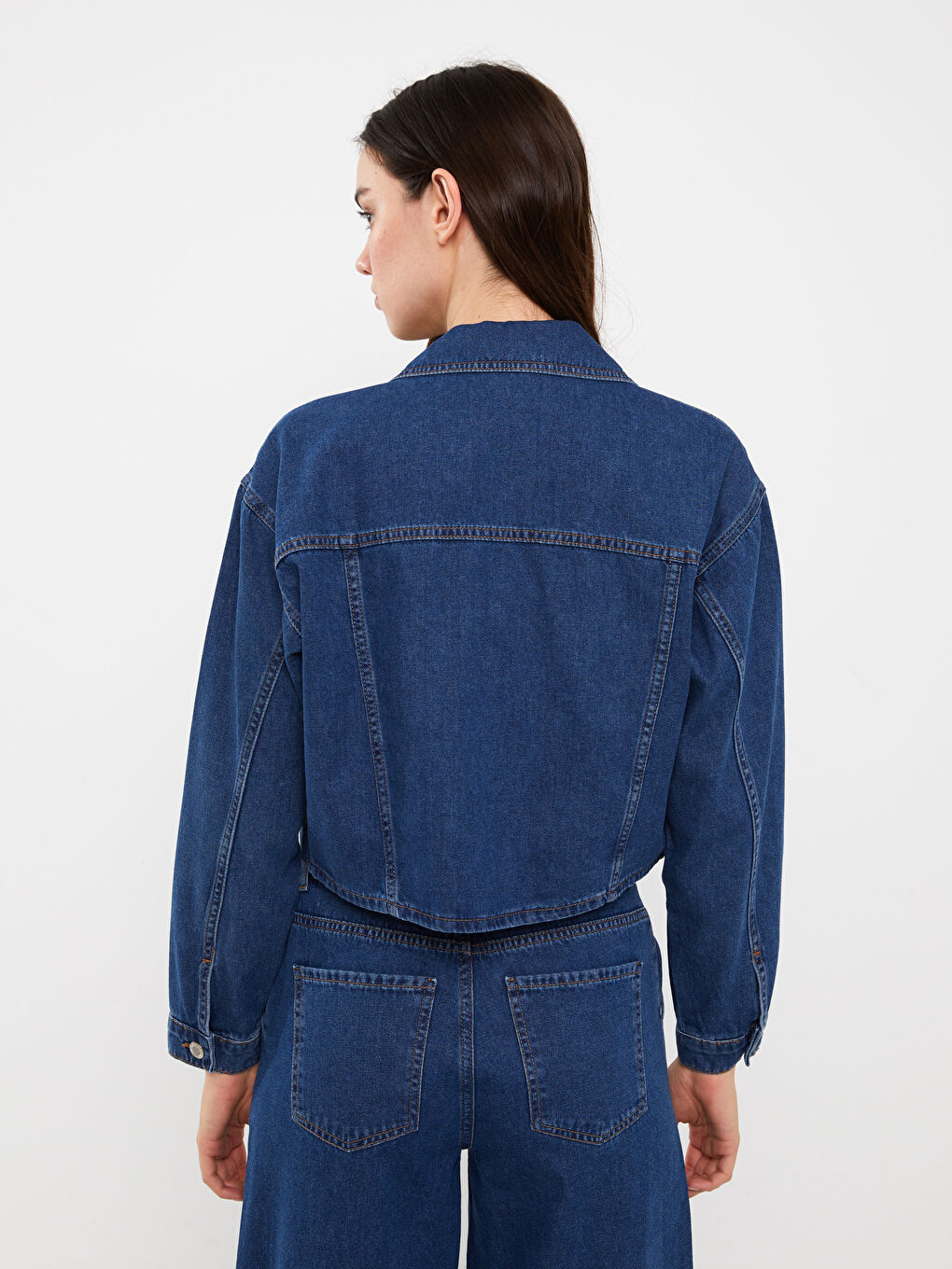Veste en jean courte à col pour Femmes-4