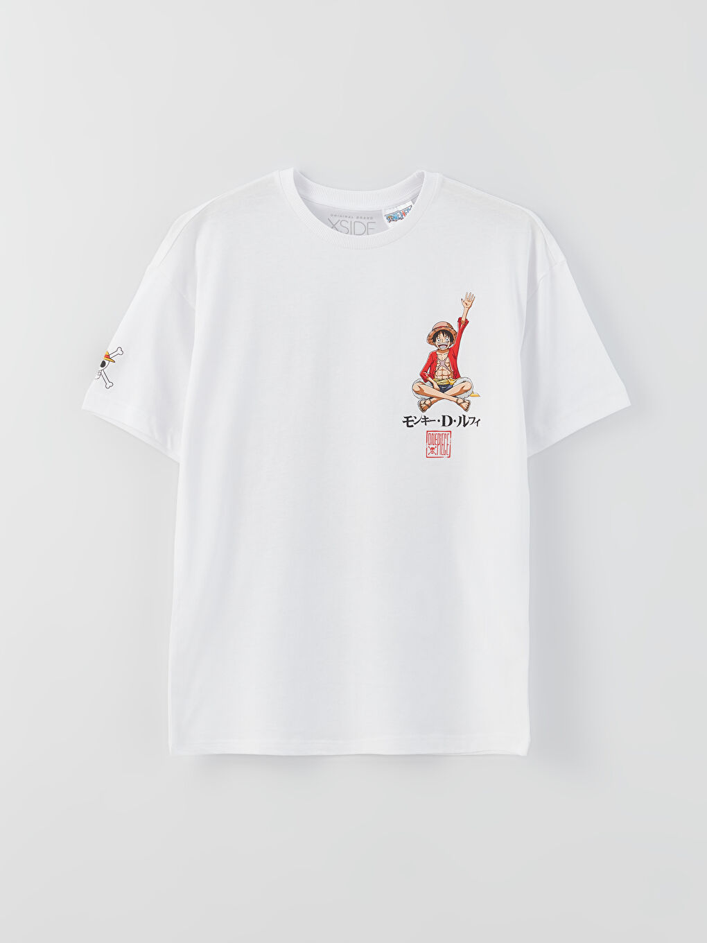 Beyaz Bisiklet Yaka Kısa Kollu One Piece Baskılı Penye Erkek Tişört-6