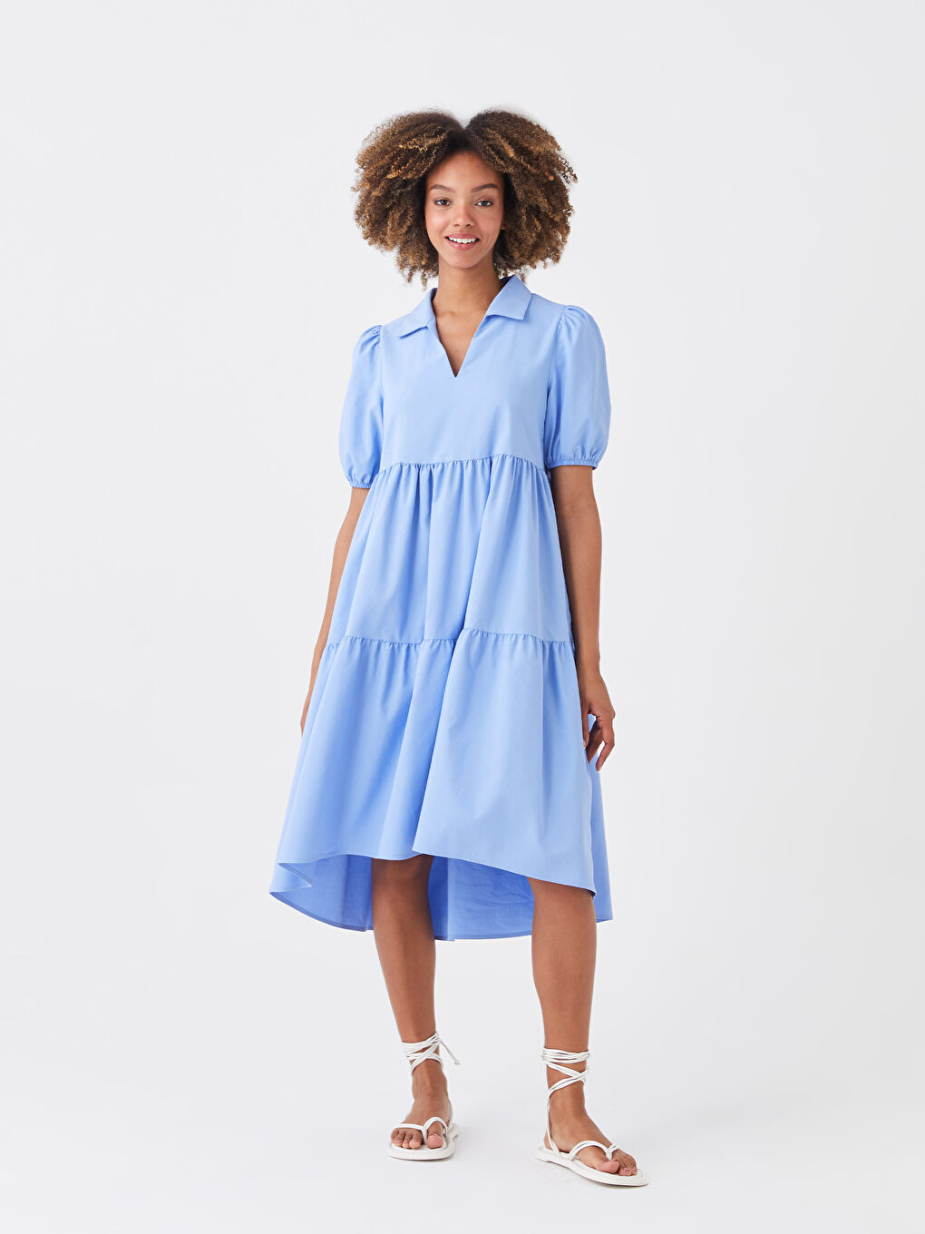Shirt Collar Straight Short Sleeve Poplin Women Dress -S3GY22Z8-GJL