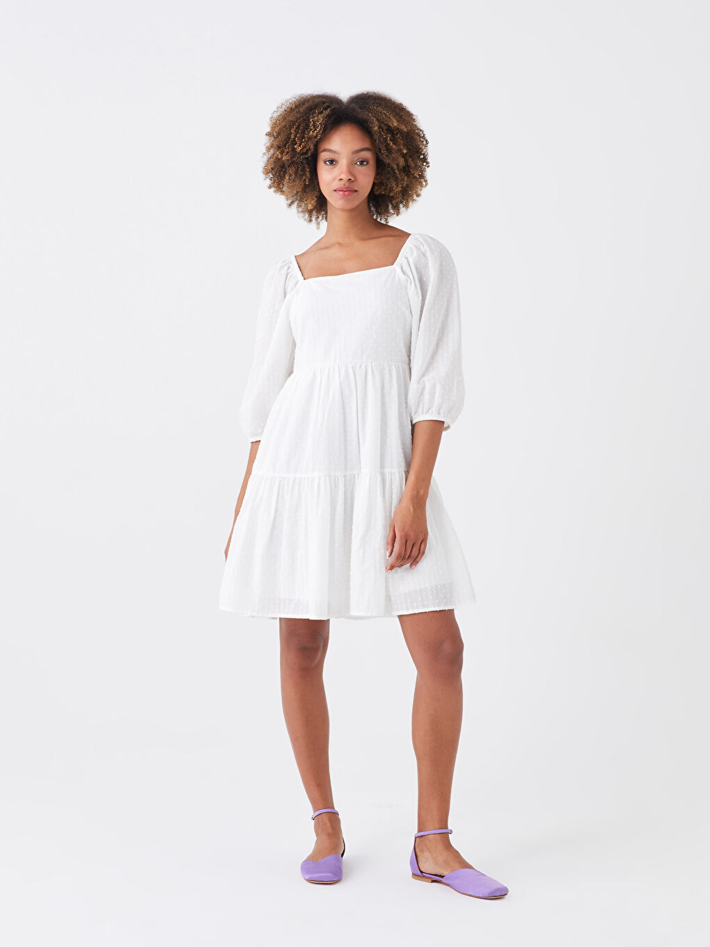 Square Collar Straight Balloon Sleeve Voile Women's Dress -S3GY25Z8-R9J