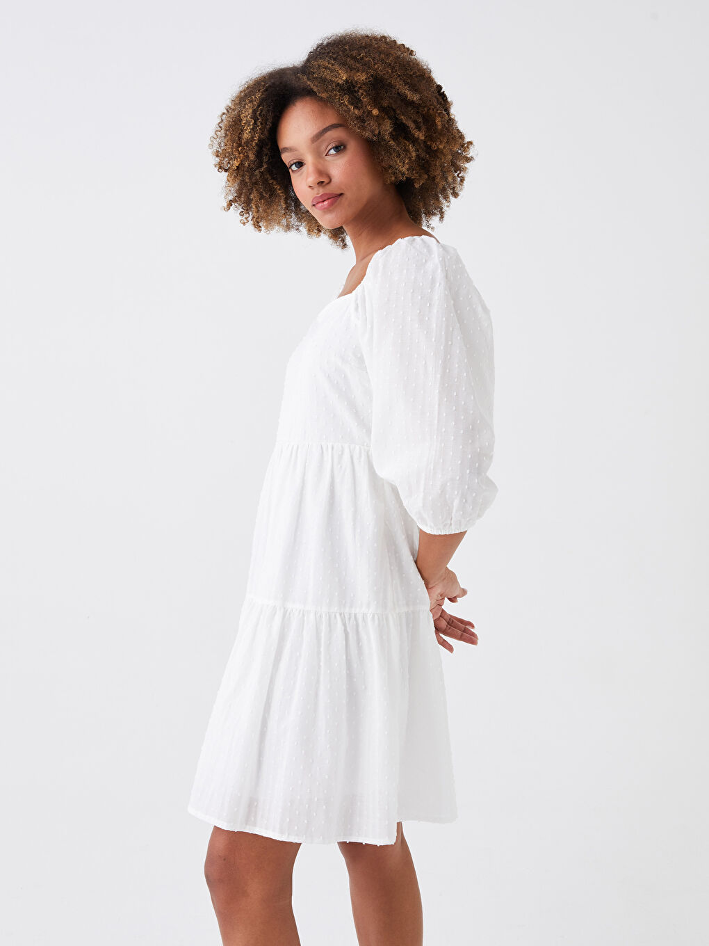 Square Collar Straight Balloon Sleeve Voile Women's Dress -S3GY25Z8-R9J