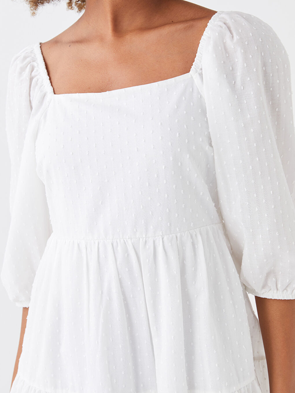 Square Collar Straight Balloon Sleeve Voile Women's Dress -S3GY25Z8-R9J