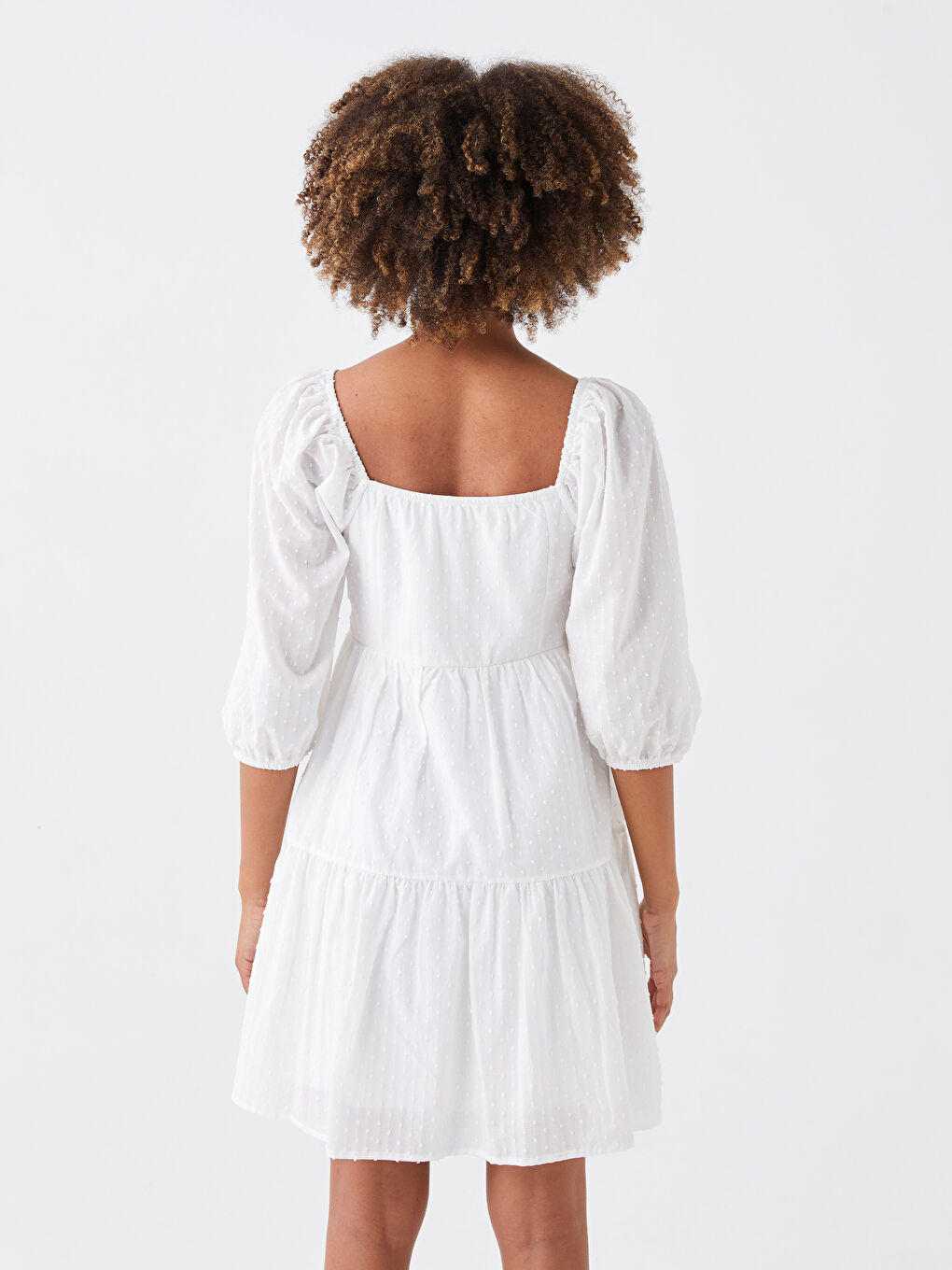 Square Collar Straight Balloon Sleeve Voile Women's Dress -S3GY25Z8-R9J