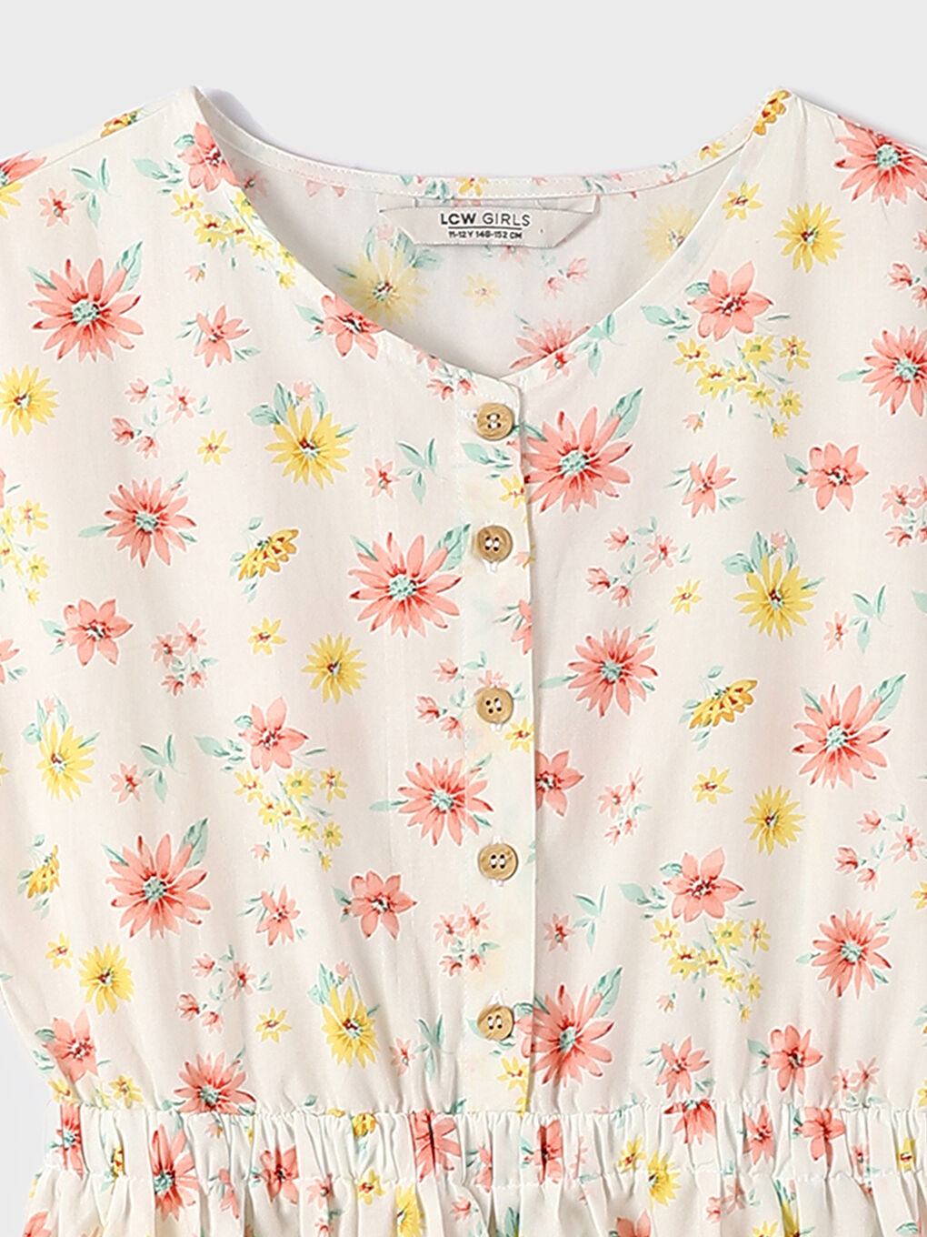 Crew Neck Patterned Short Sleeve Girls' Dress-2