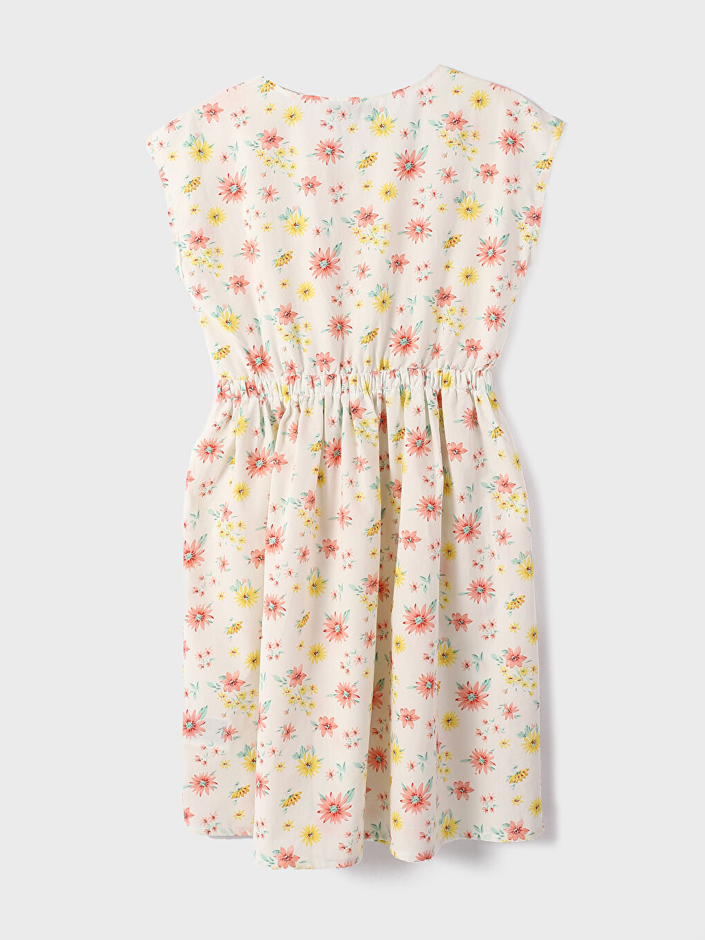 Crew Neck Patterned Short Sleeve Girls' Dress-1