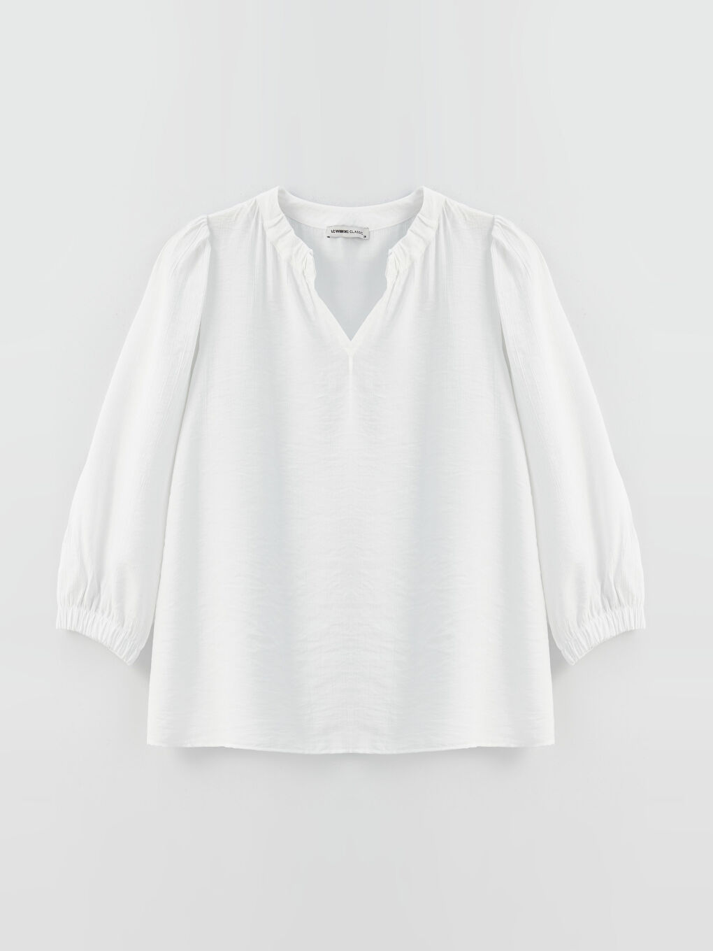 Ekru Kaçık Yaka Düz Oversize Kadın Bluz-5