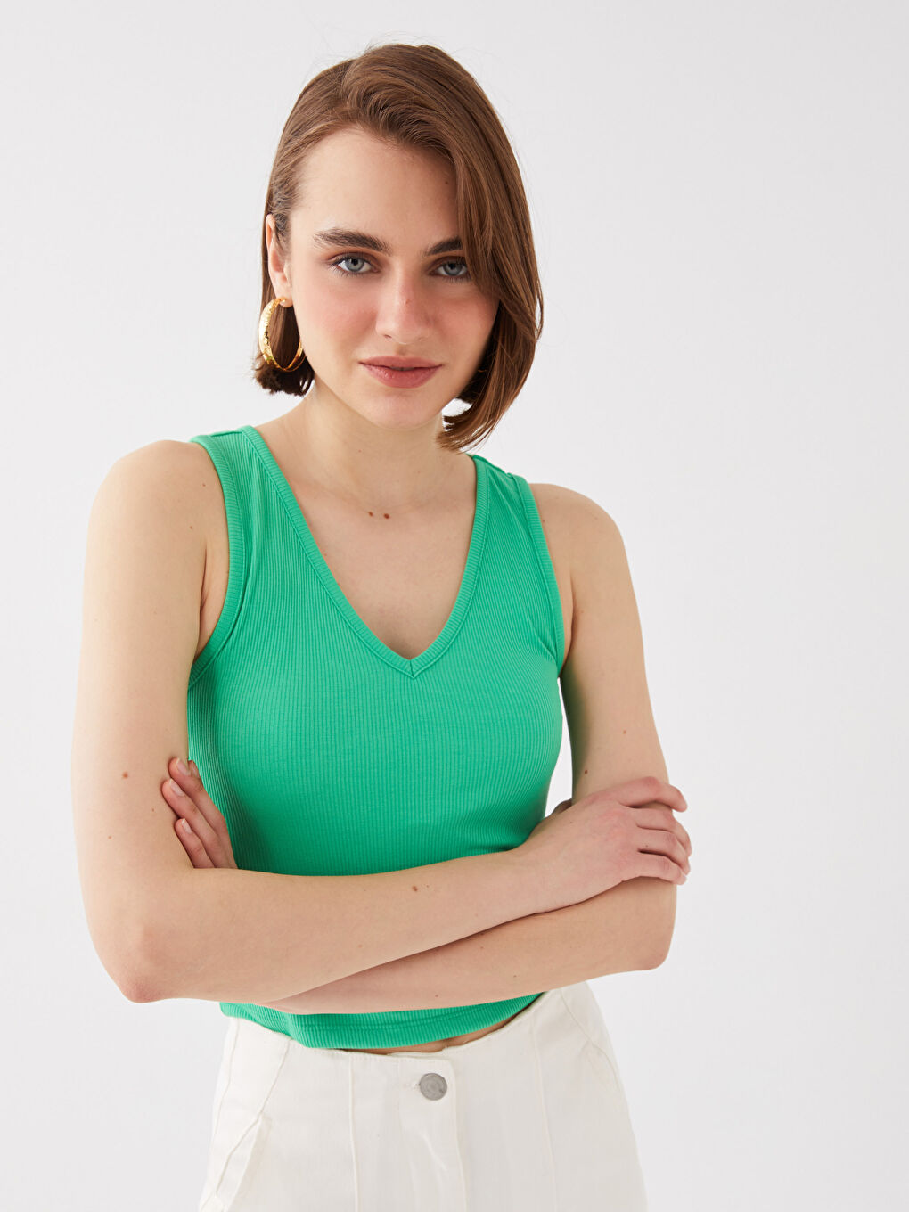 Women's V-Neck Straight Crop -S3GY71Z8-FNZ