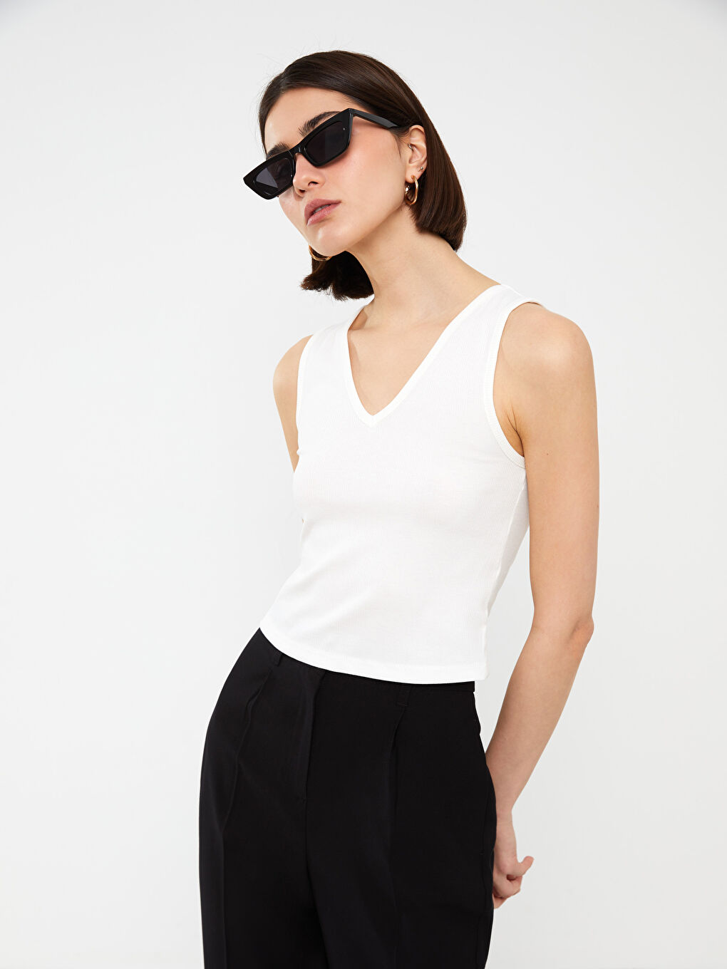 Women's V-Neck Straight Crop -S3GY71Z8-R5B