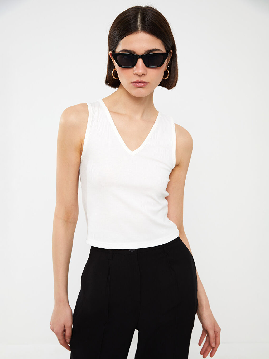 Women's V-Neck Straight Crop -S3GY71Z8-R5B
