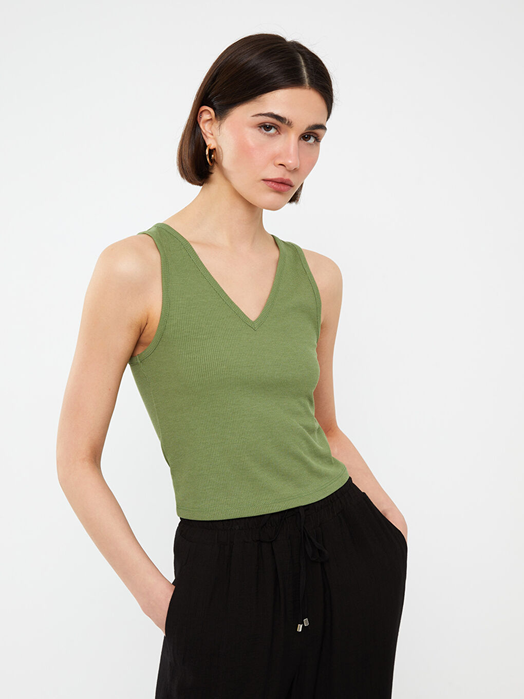 Women's V-Neck Straight Crop -S3GY71Z8-V66