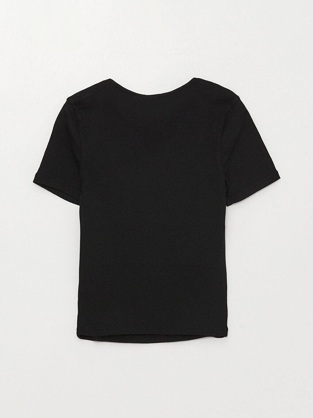 Siyah Bisiklet Yaka Düz Kısa Kollu Kadın Tişört-6
