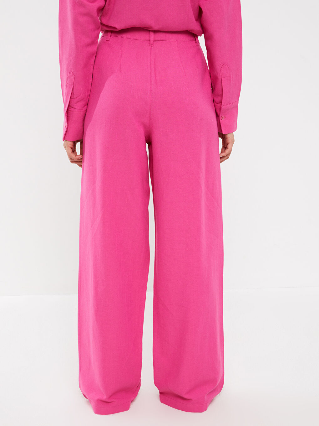 بنطلون واسع سادة خليط كتان للسيدات-4