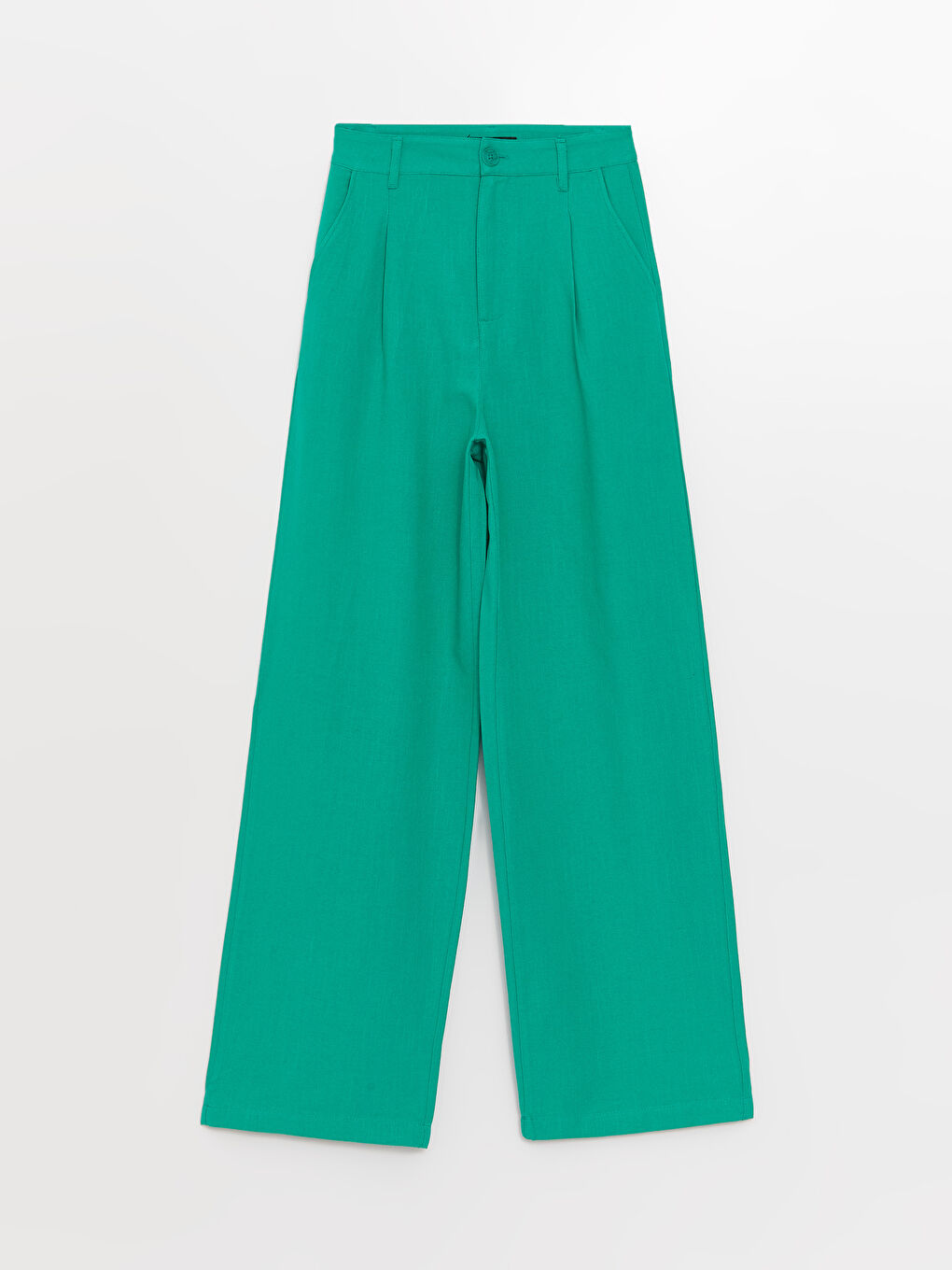 Yeşil Rahat Kalıp Düz Keten Karışımlı Kadın Pantolon-5