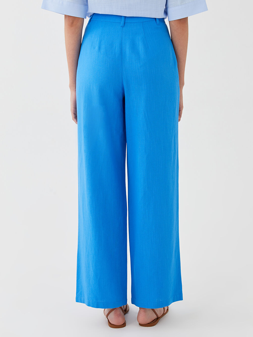 Relaxed Fit Plain Linen Blend Women's Trousers-4