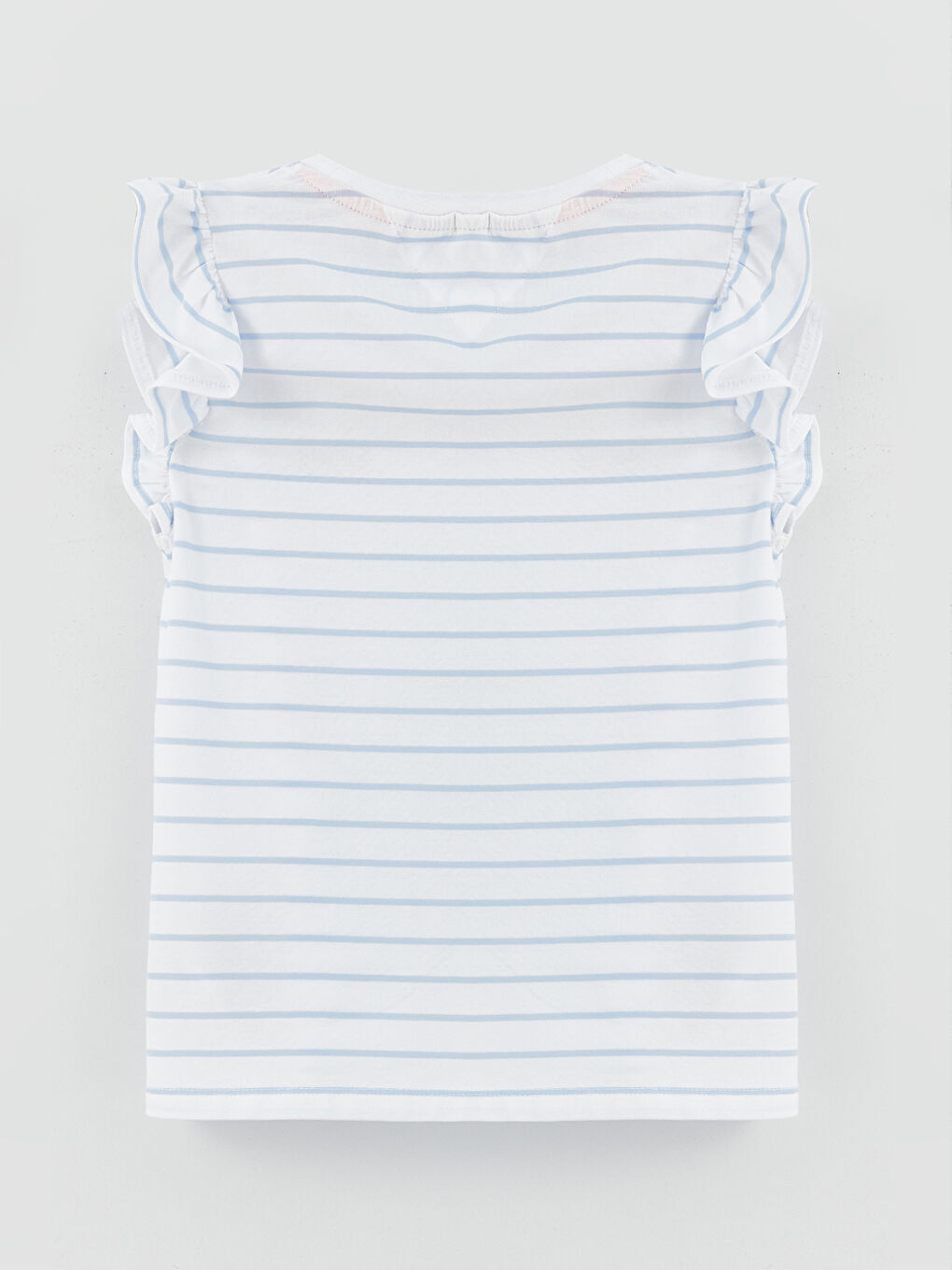 Mavi Bisiklet Yaka Çizgili Kısa Kollu Kız Çocuk Tişört-1