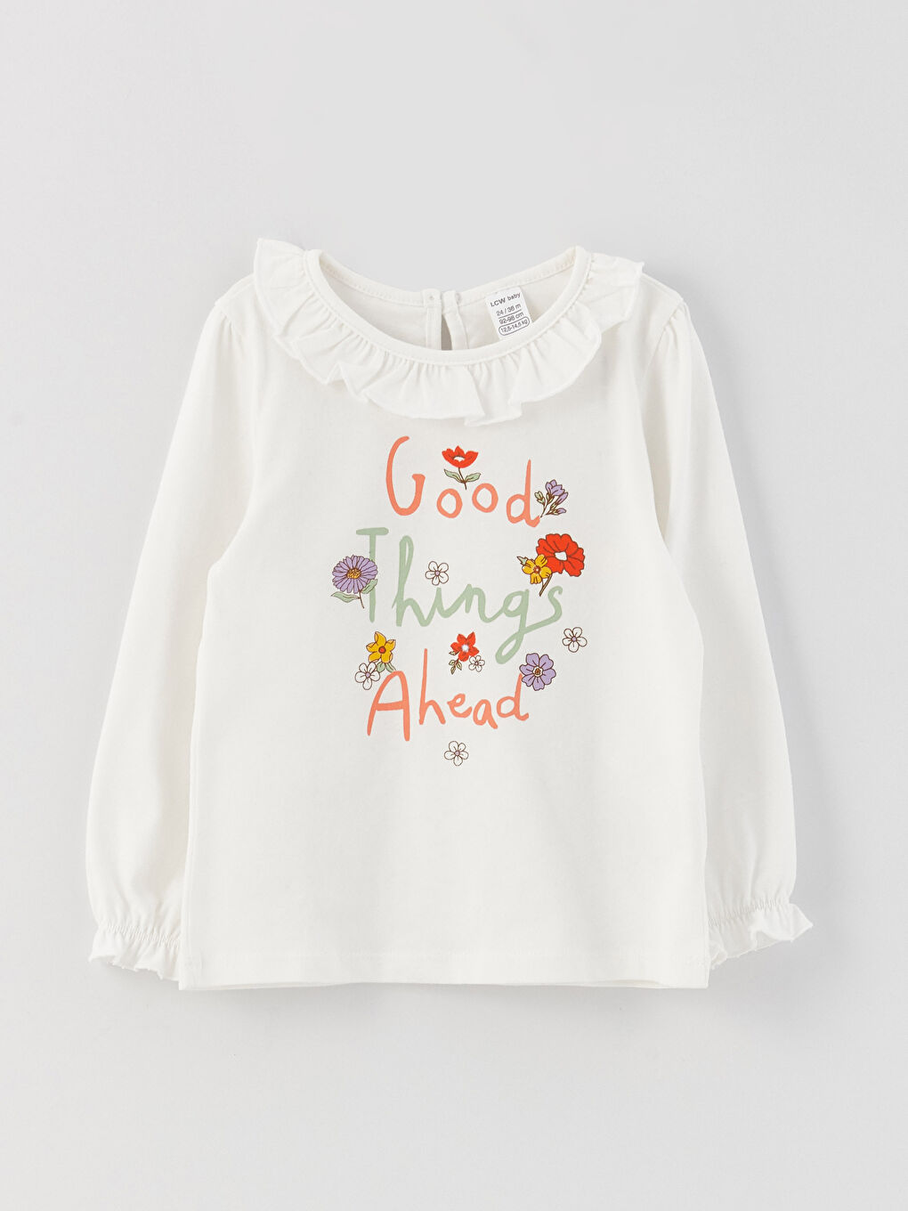 تيشيرت كم طويل بياقة دائرية مطبوع للبنات الرضع مع بنطلون ضيق - طقم من قطعتين-1