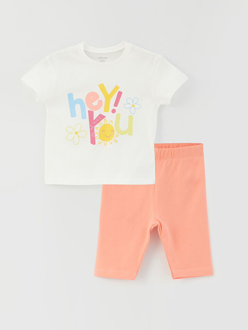 Ekru Bisiklet Yaka Kız Bebek Tişört ve Tayt 2'li Takım