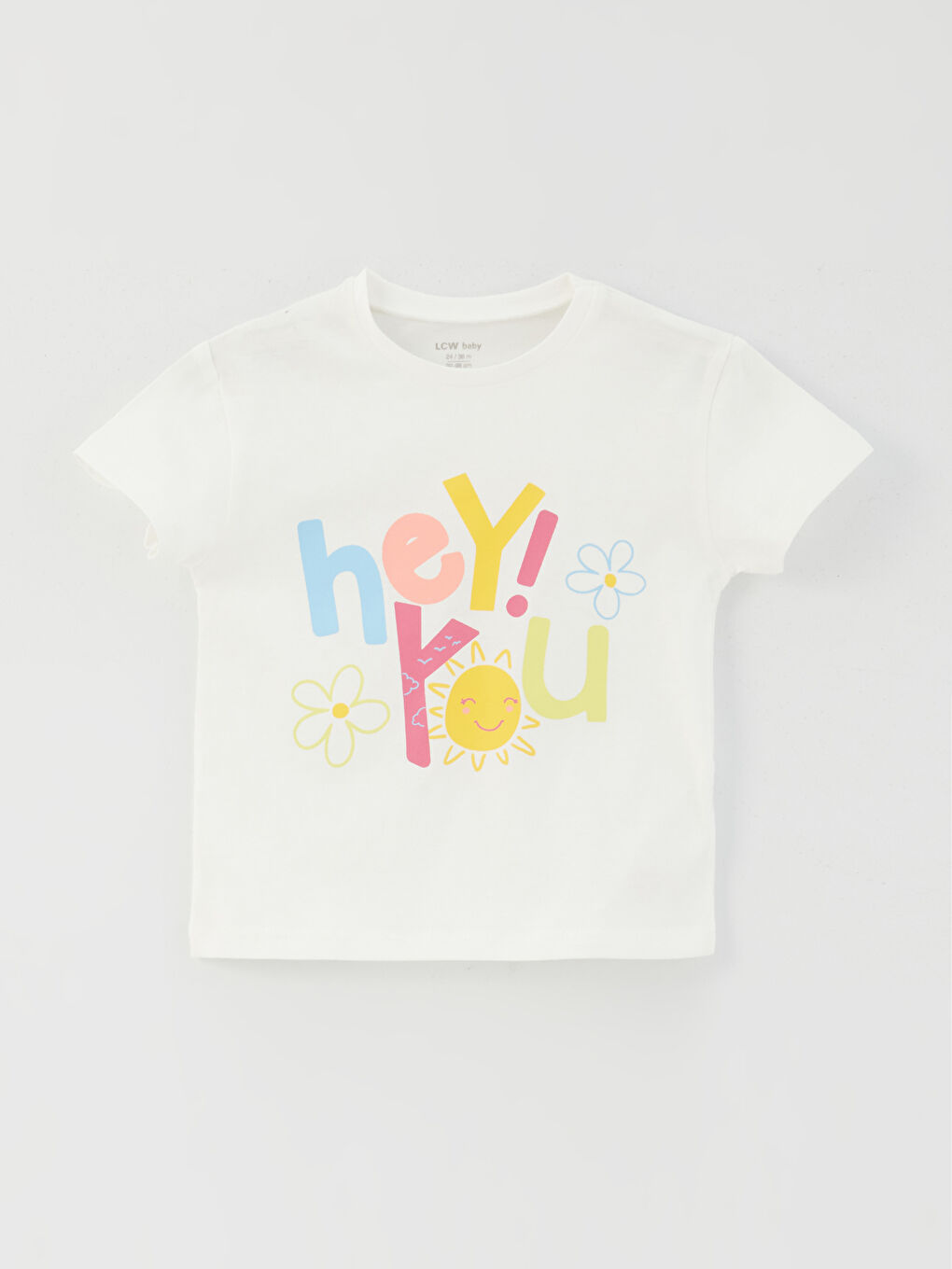 Ekru Bisiklet Yaka Kız Bebek Tişört ve Tayt 2'li Takım-1