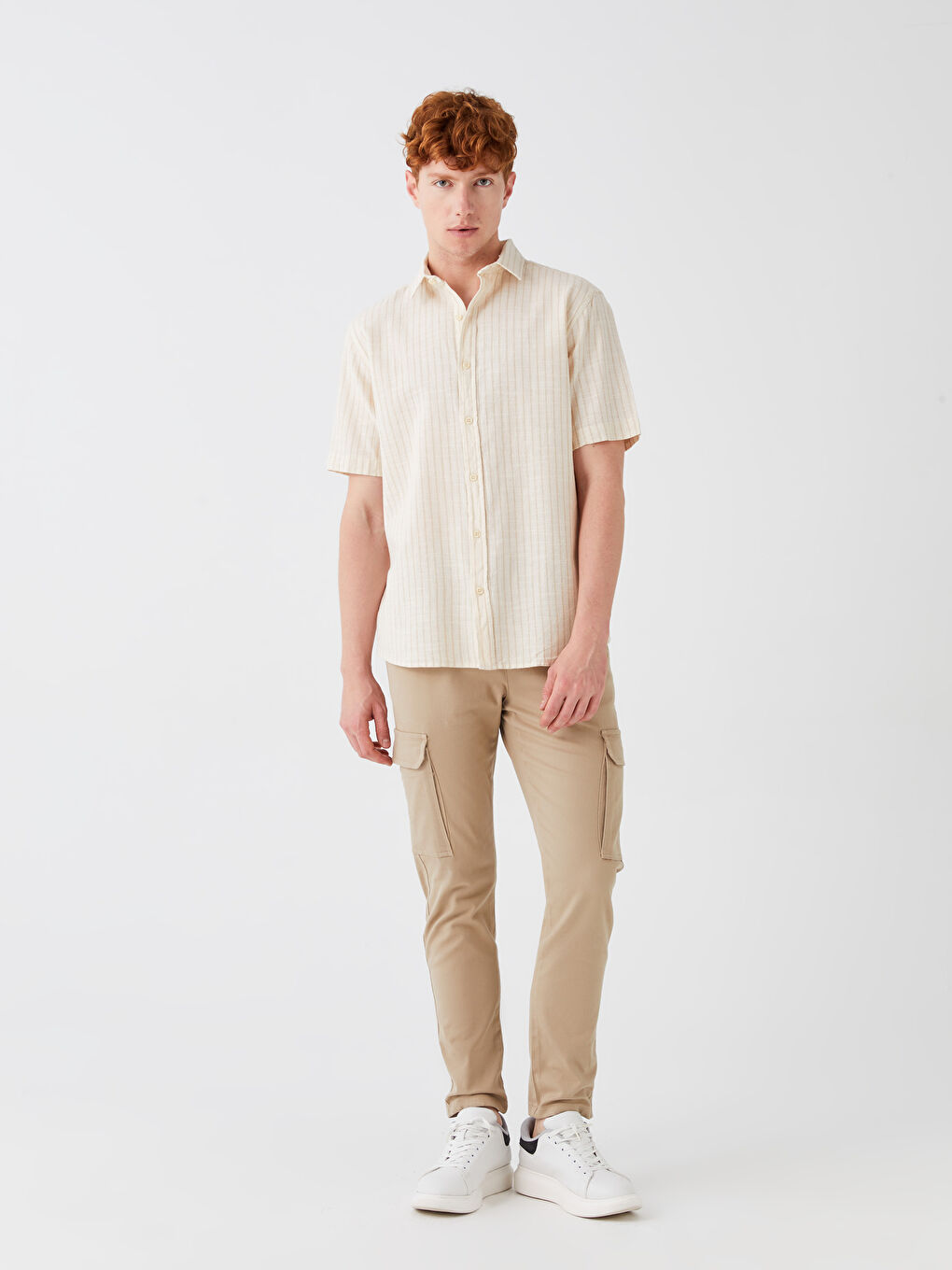 Bej Standart Kalıp Erkek Kargo Pantolon-1