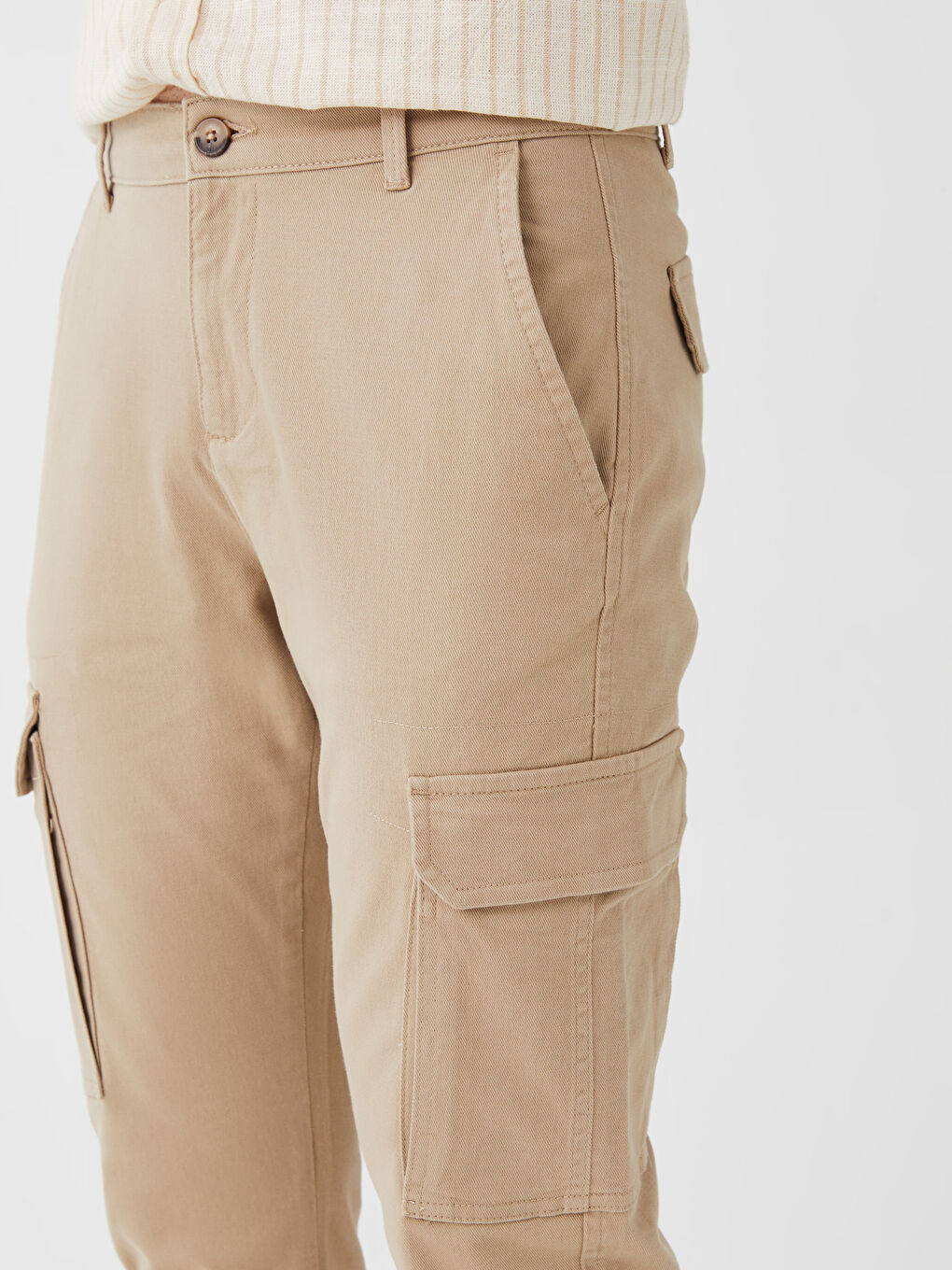 Bej Standart Kalıp Erkek Kargo Pantolon-4