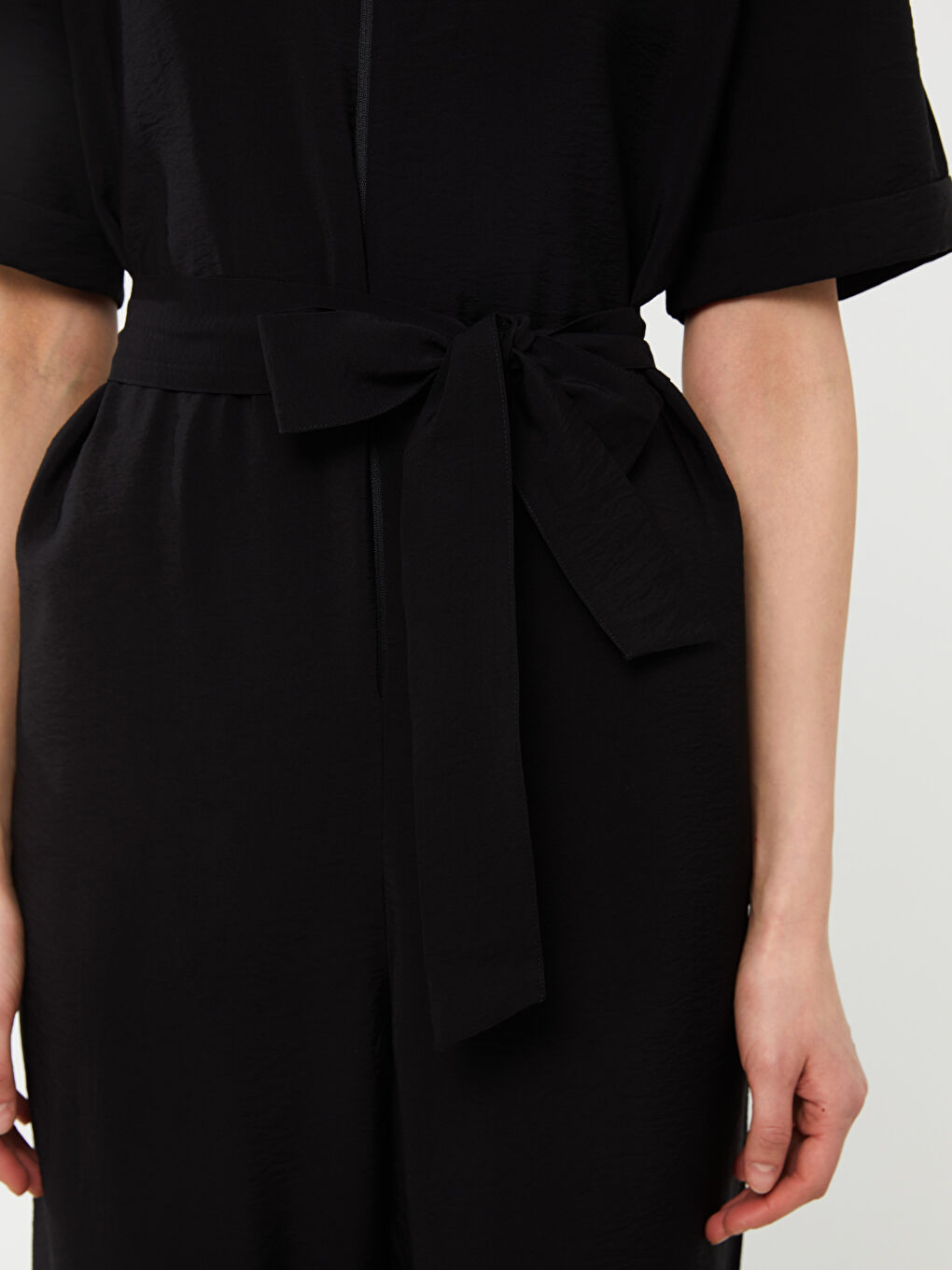 Collared Neck Plain Short Sleeve Women's Jumpsuit -S3H028Z8-CVL