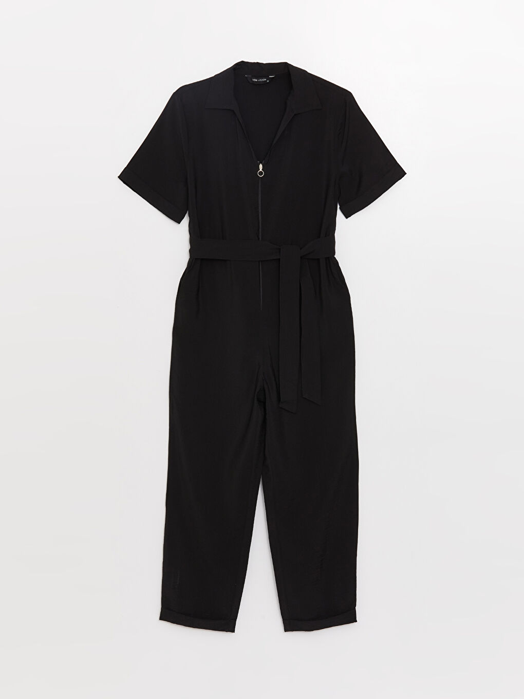 Collared Neck Plain Short Sleeve Women's Jumpsuit -S3H028Z8-CVL