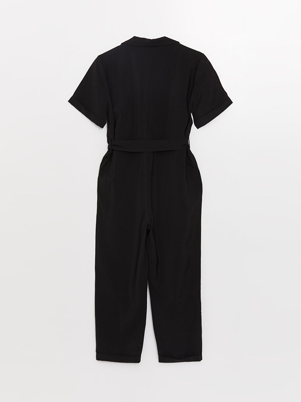 Collared Neck Plain Short Sleeve Women's Jumpsuit -S3H028Z8-CVL