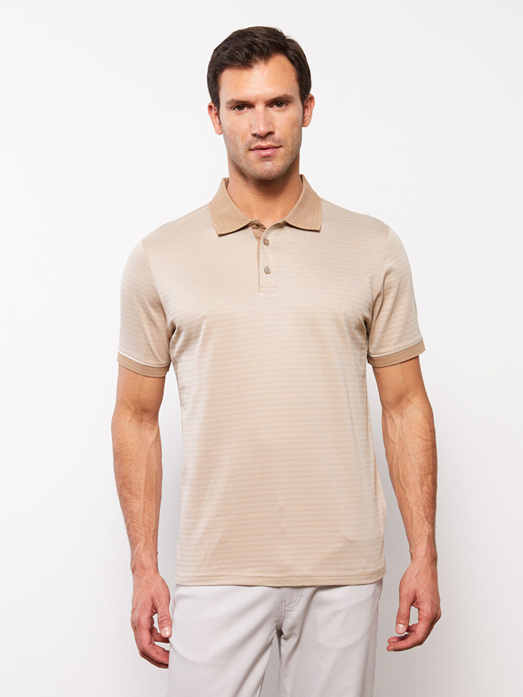 Bej Merserize Polo Yaka Kısa Kollu Erkek Tişört