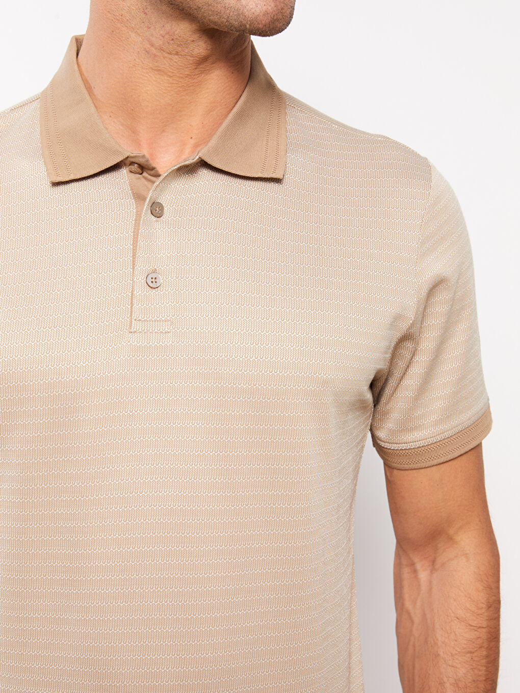 Bej Merserize Polo Yaka Kısa Kollu Erkek Tişört-3