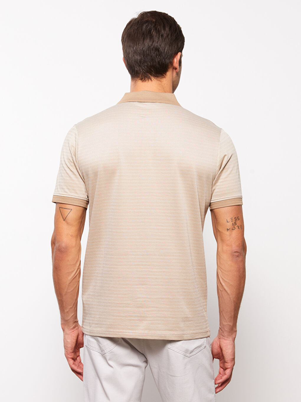 Bej Merserize Polo Yaka Kısa Kollu Erkek Tişört-4