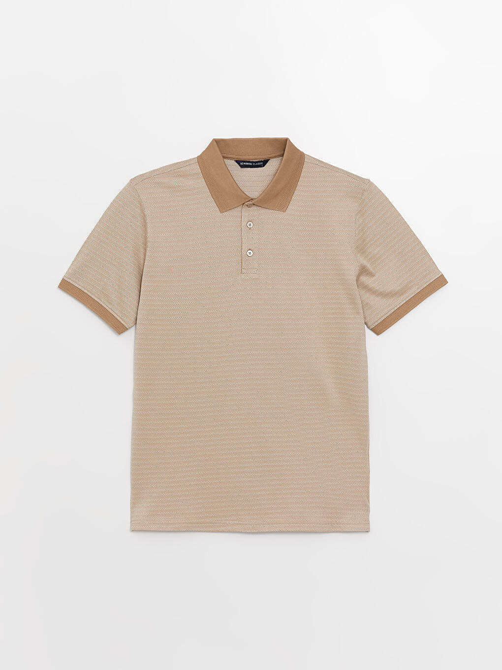 Bej Merserize Polo Yaka Kısa Kollu Erkek Tişört-5