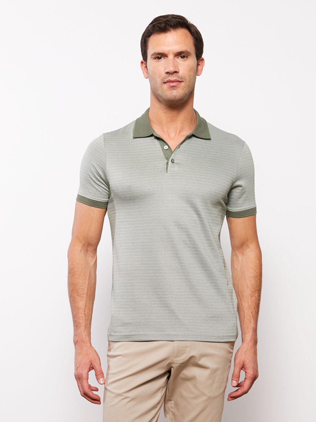 Haki Merserize Polo Yaka Kısa Kollu Erkek Tişört