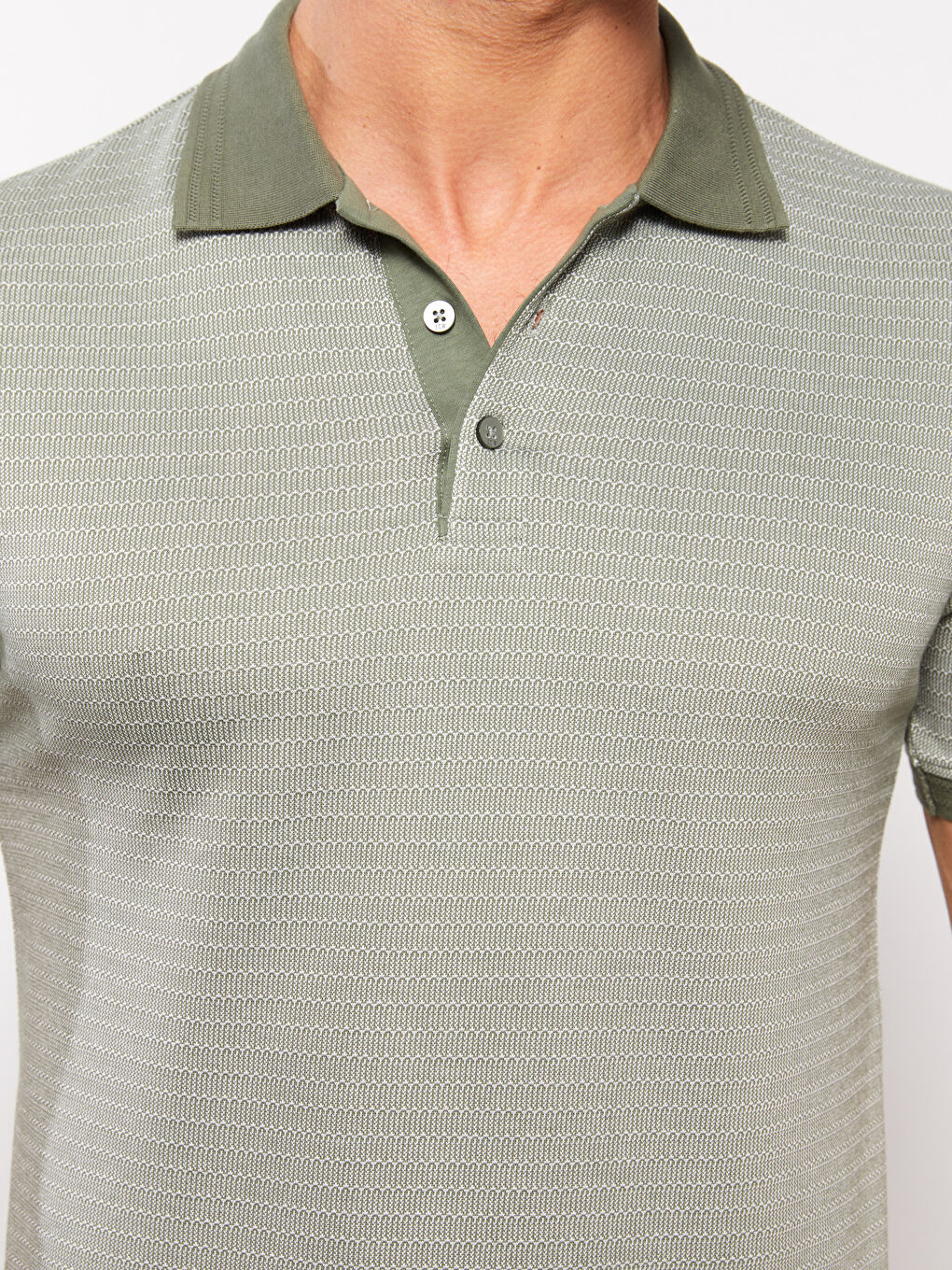 Haki Merserize Polo Yaka Kısa Kollu Erkek Tişört-3