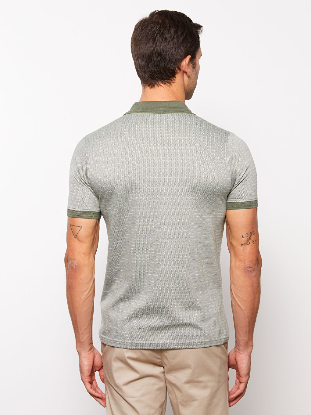 Haki Merserize Polo Yaka Kısa Kollu Erkek Tişört-4