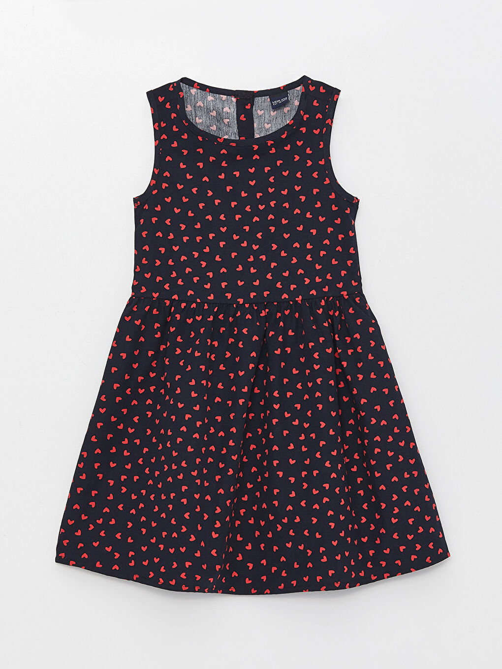 Lacivert Bisiklet Yaka Desenli Kız Çocuk Elbise