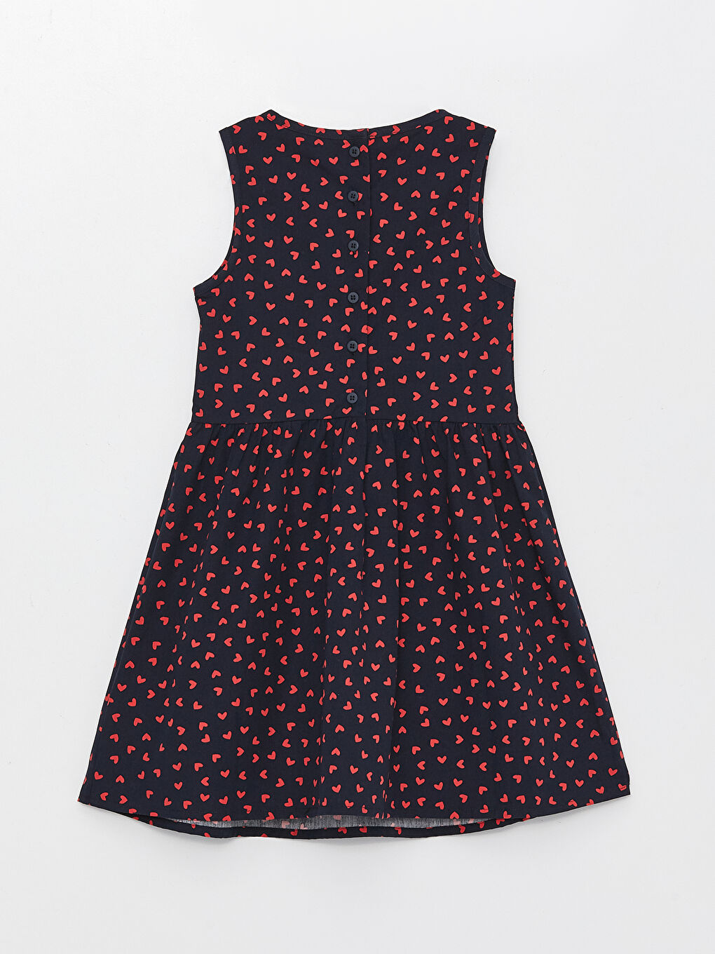 Lacivert Bisiklet Yaka Desenli Kız Çocuk Elbise-1