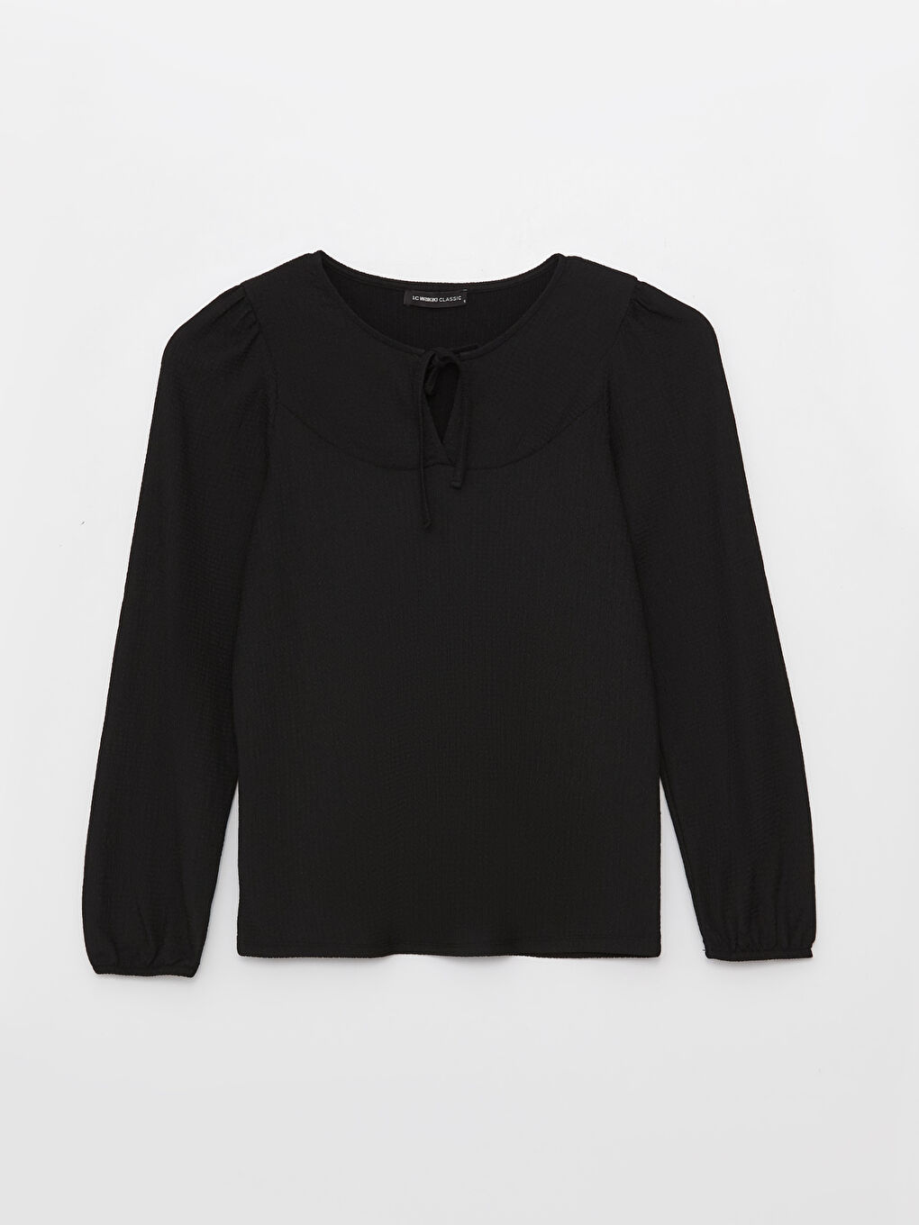 Siyah Bağlamalı Yaka Düz Uzun Kollu Kadın Bluz-5