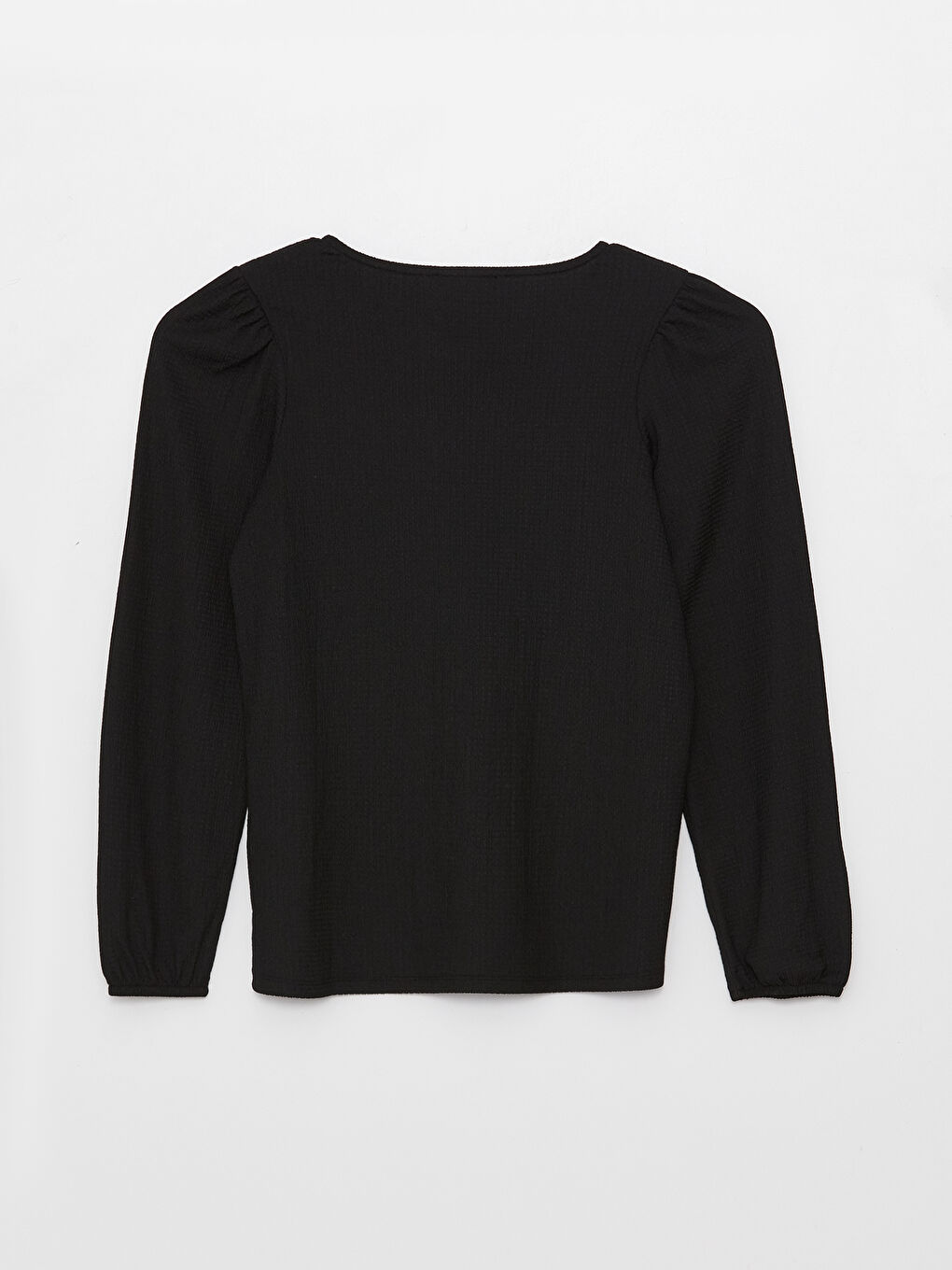 Siyah Bağlamalı Yaka Düz Uzun Kollu Kadın Bluz-6