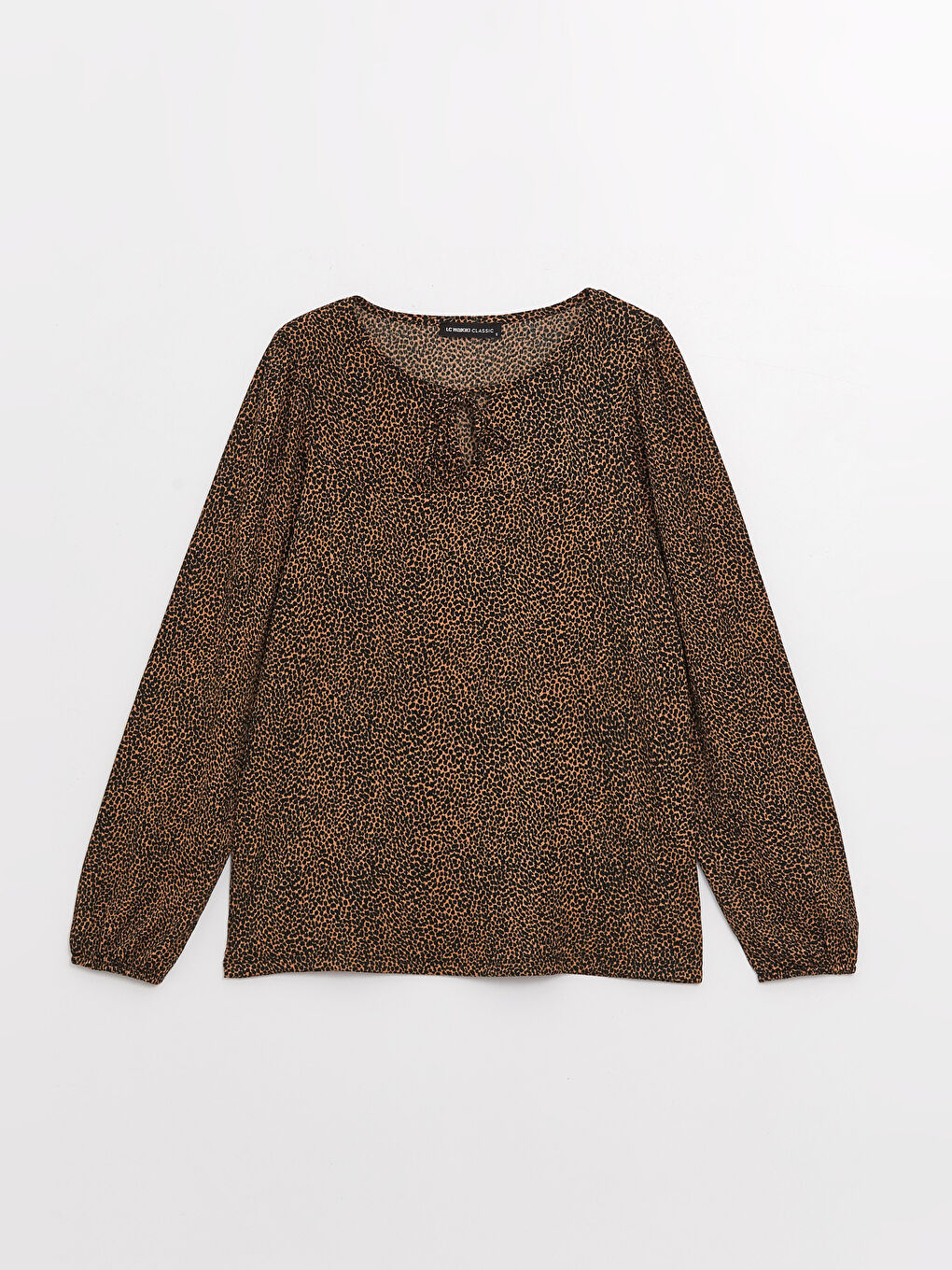 Kahverengi Bağlamalı Yaka Desenli Uzun Kollu Kadın Bluz-5