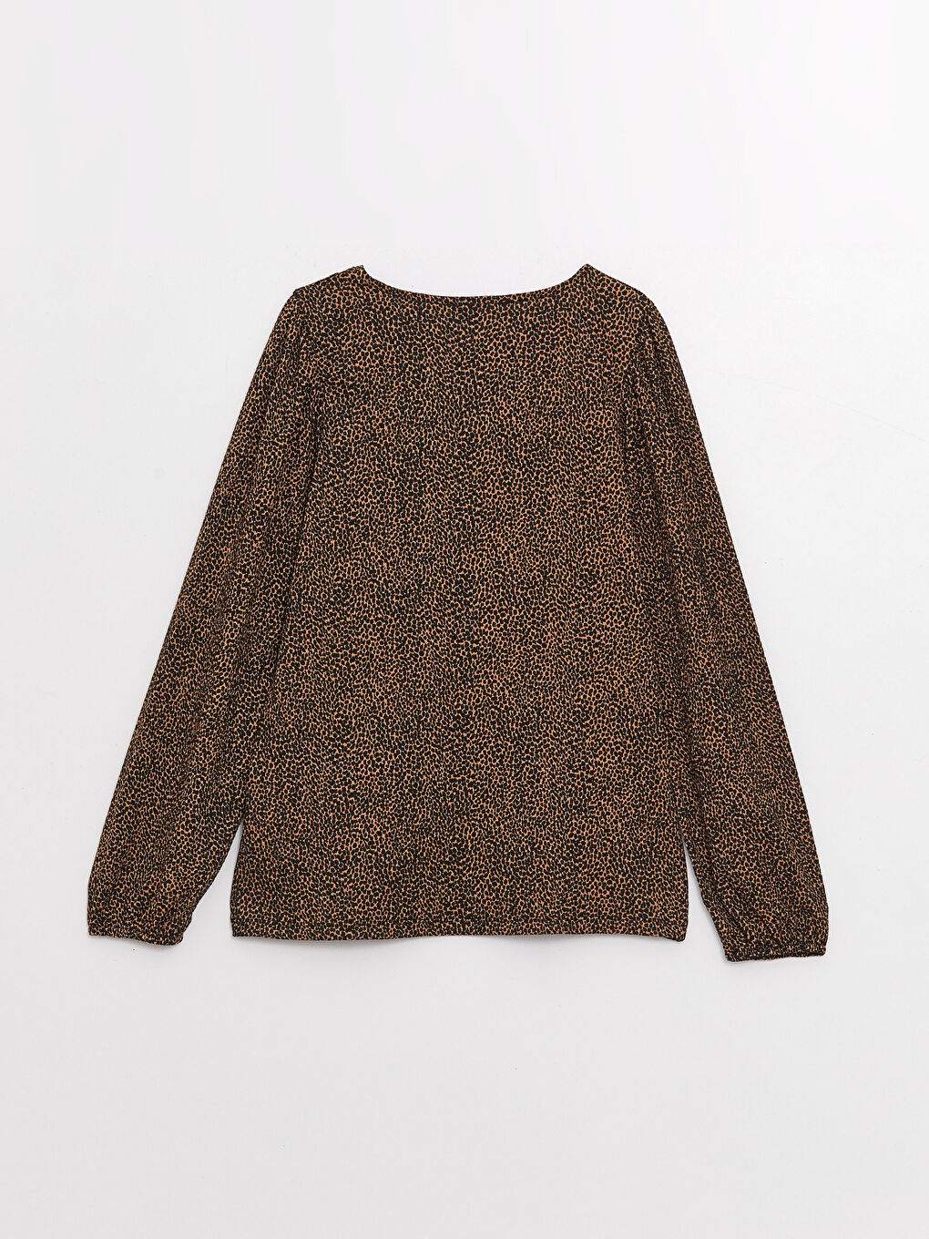 Kahverengi Bağlamalı Yaka Desenli Uzun Kollu Kadın Bluz-6