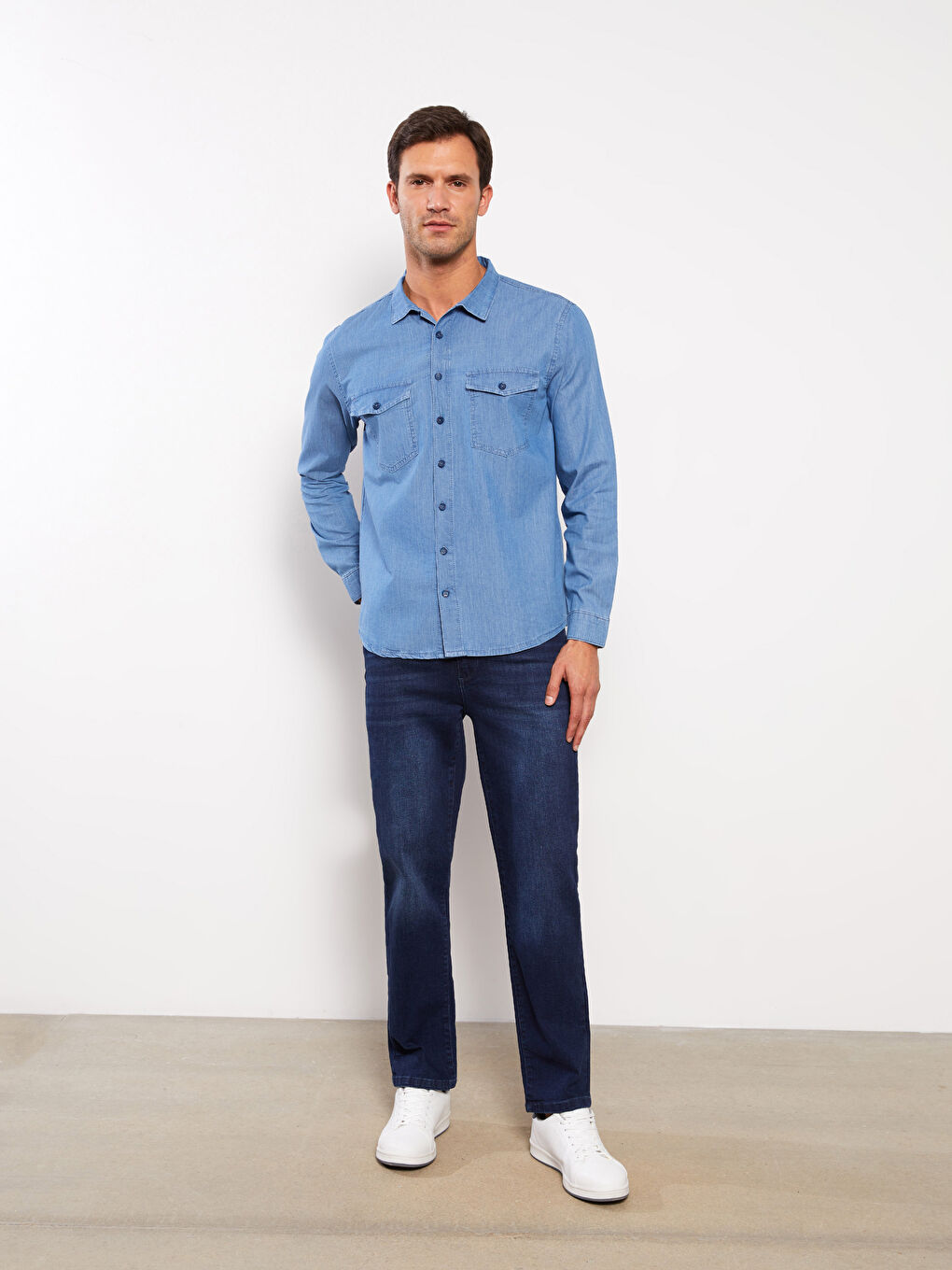 Regular Fit Long Sleeve Men's Denim Shirt -S3H079Z8-311